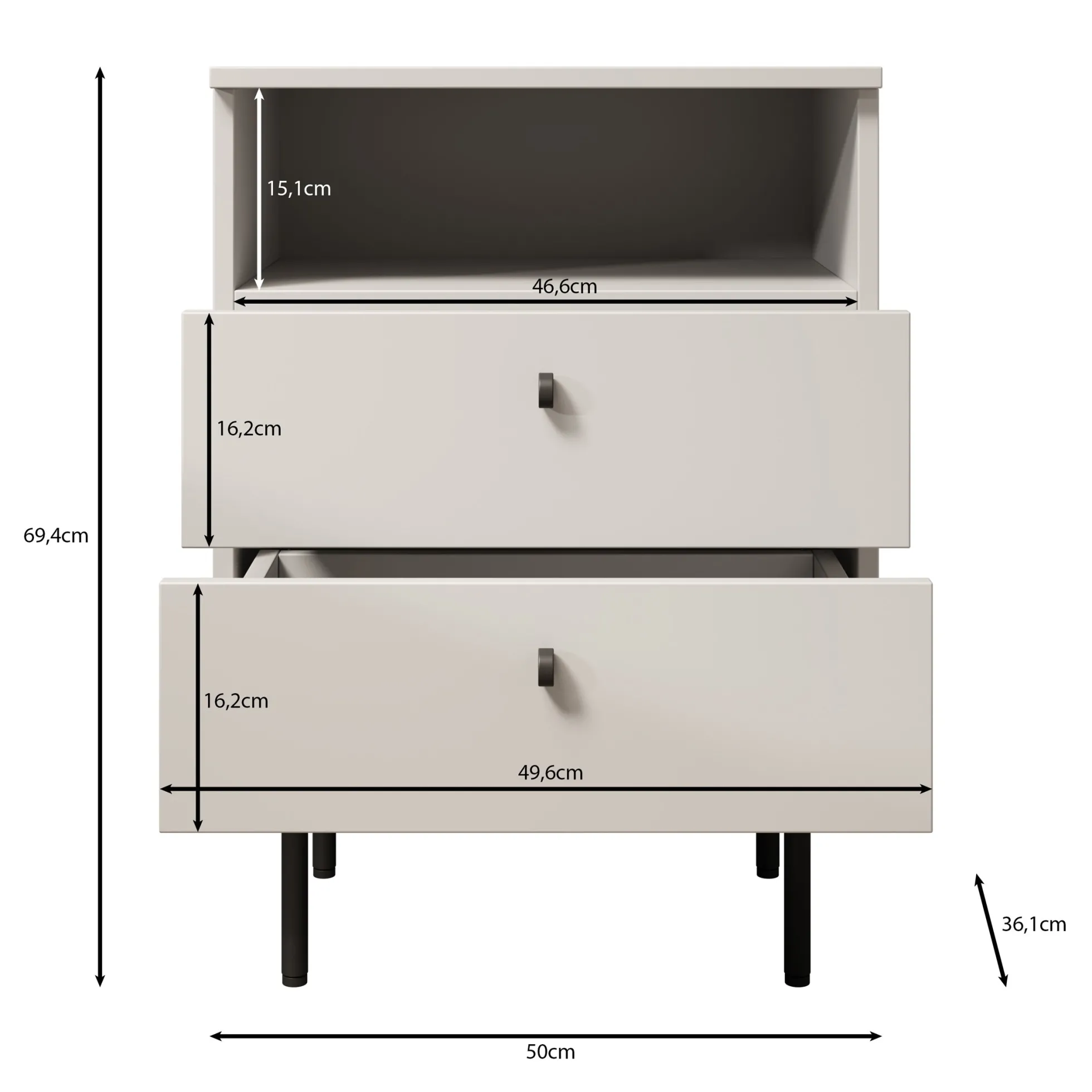 Hidde 2 - Nachtkastje - Beige - 50x36x69 cm