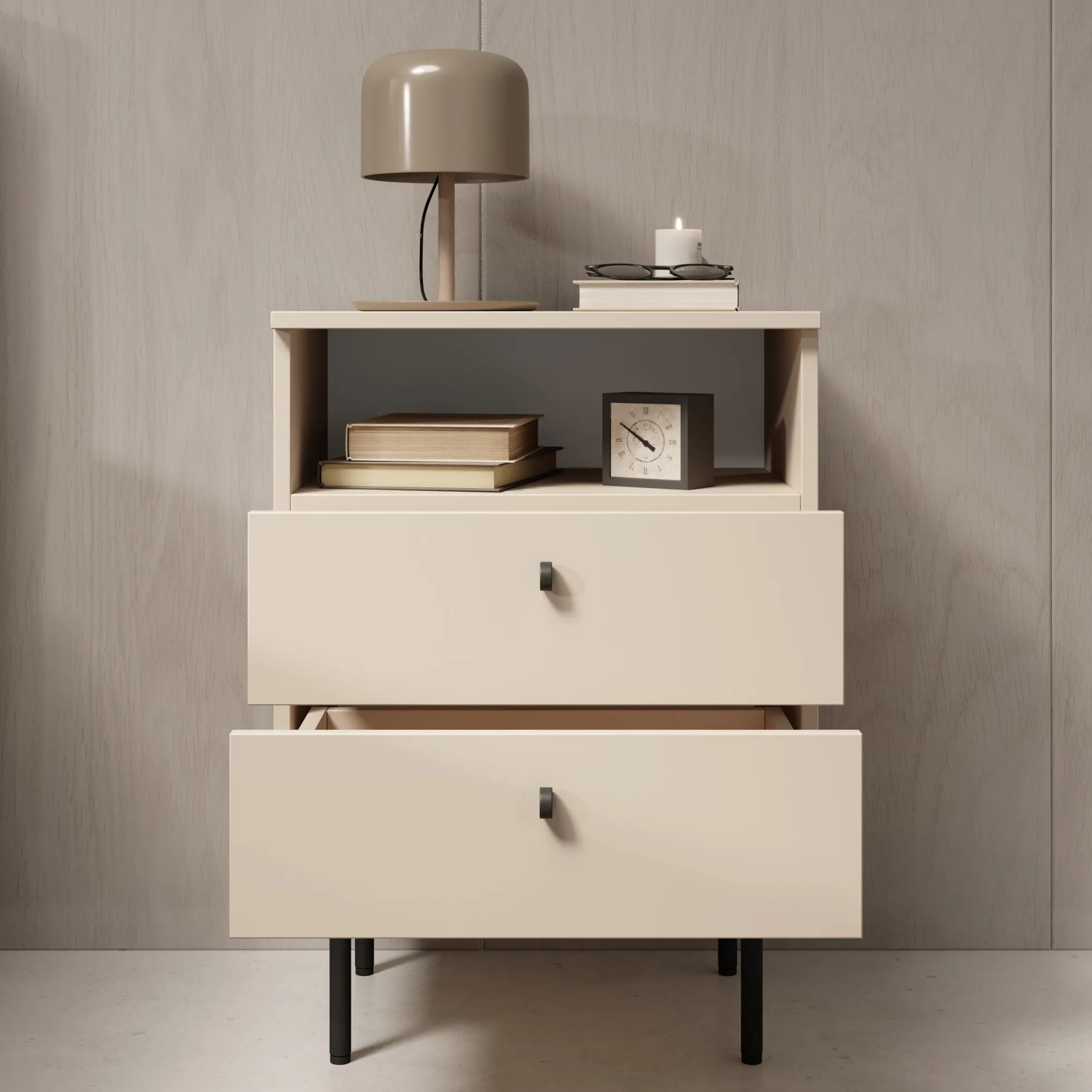 Hidde 2 - Nachtkastje - Beige - 50x36x69 cm