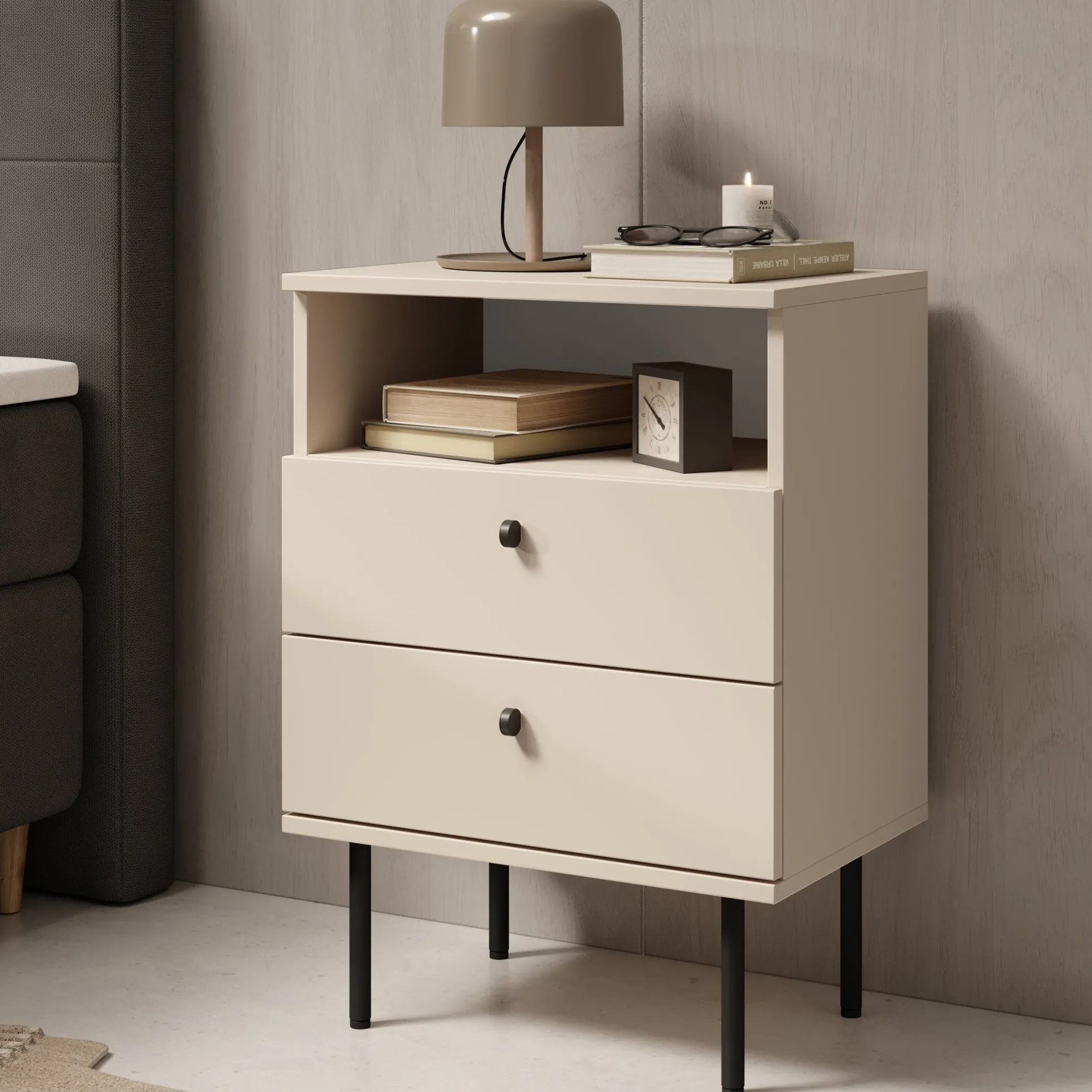 Hidde 2 - Nachtkastje - Beige - 50x36x69 cm