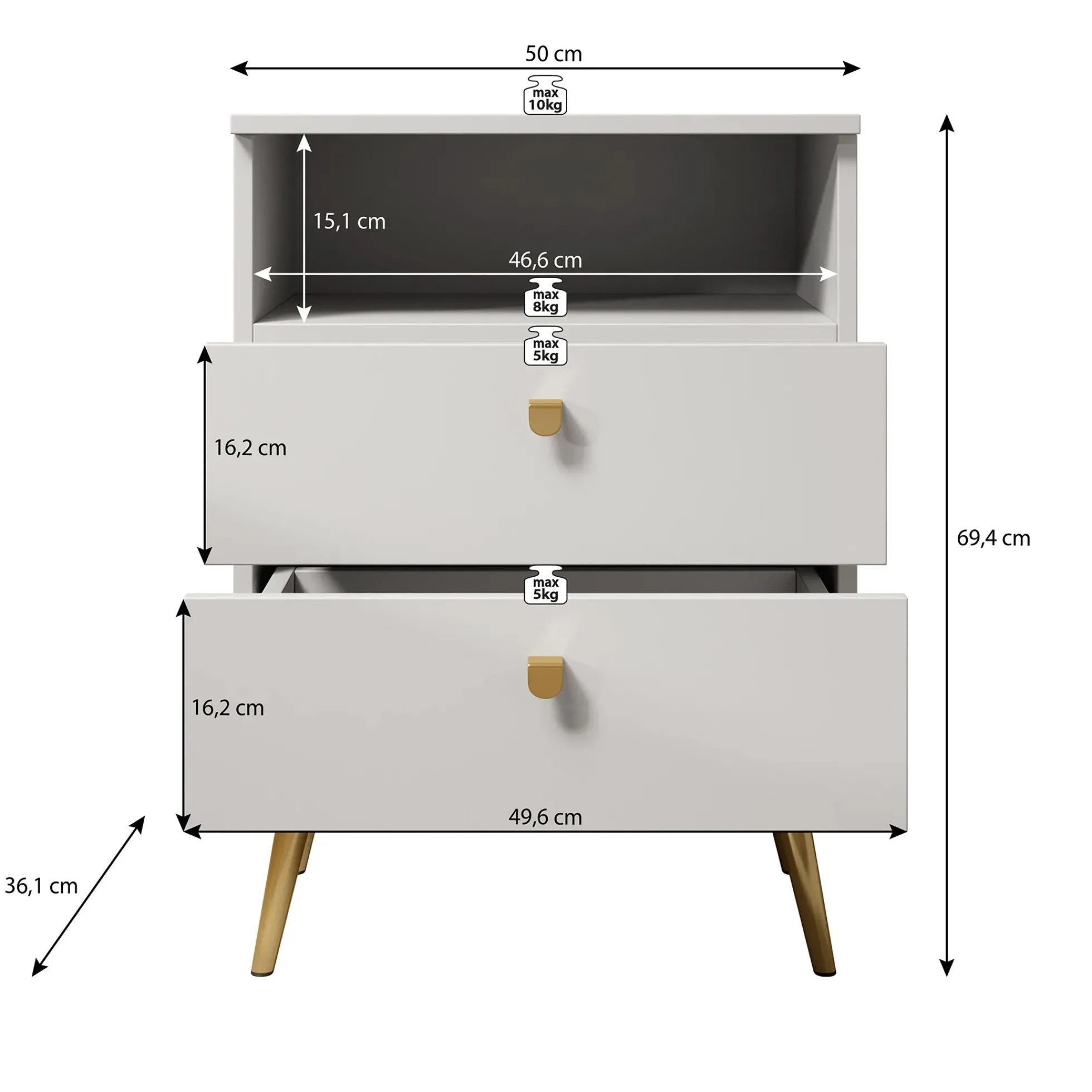 Hidde - Nachtkastje - Beige - 50x36x69 cm