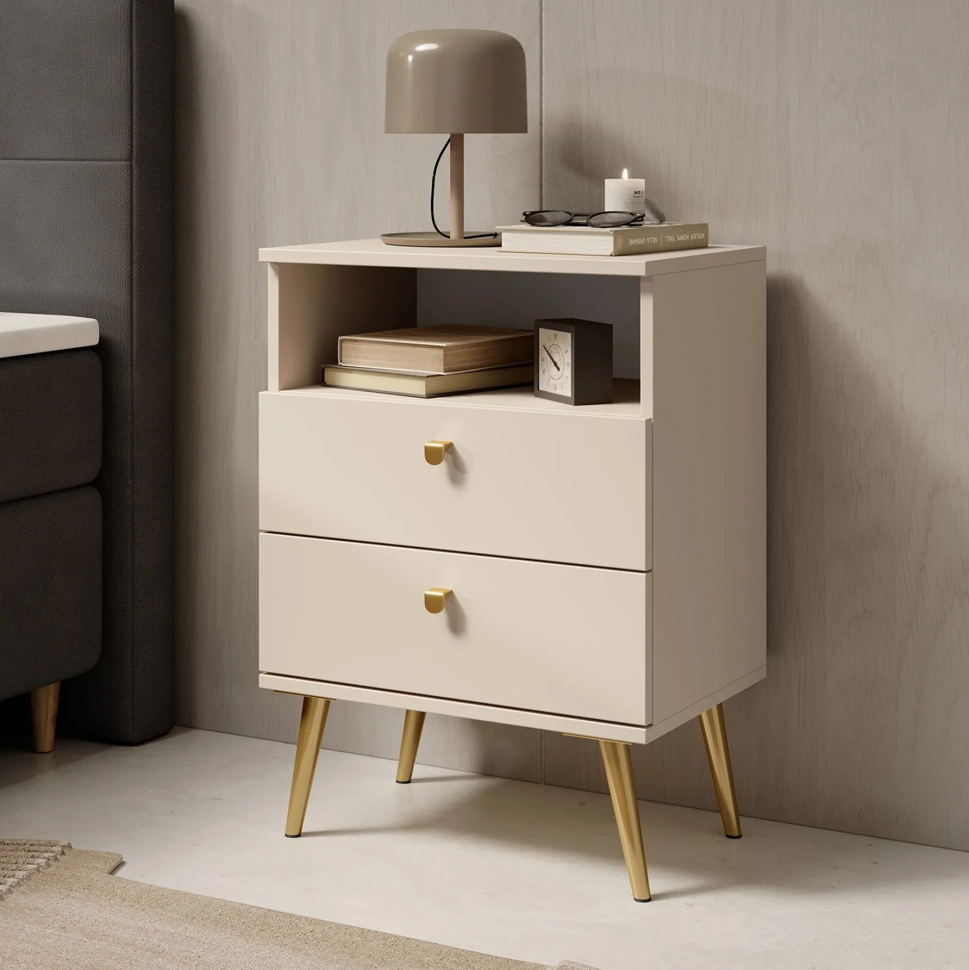 Hidde - Nachtkastje - Beige - 50x36x69 cm