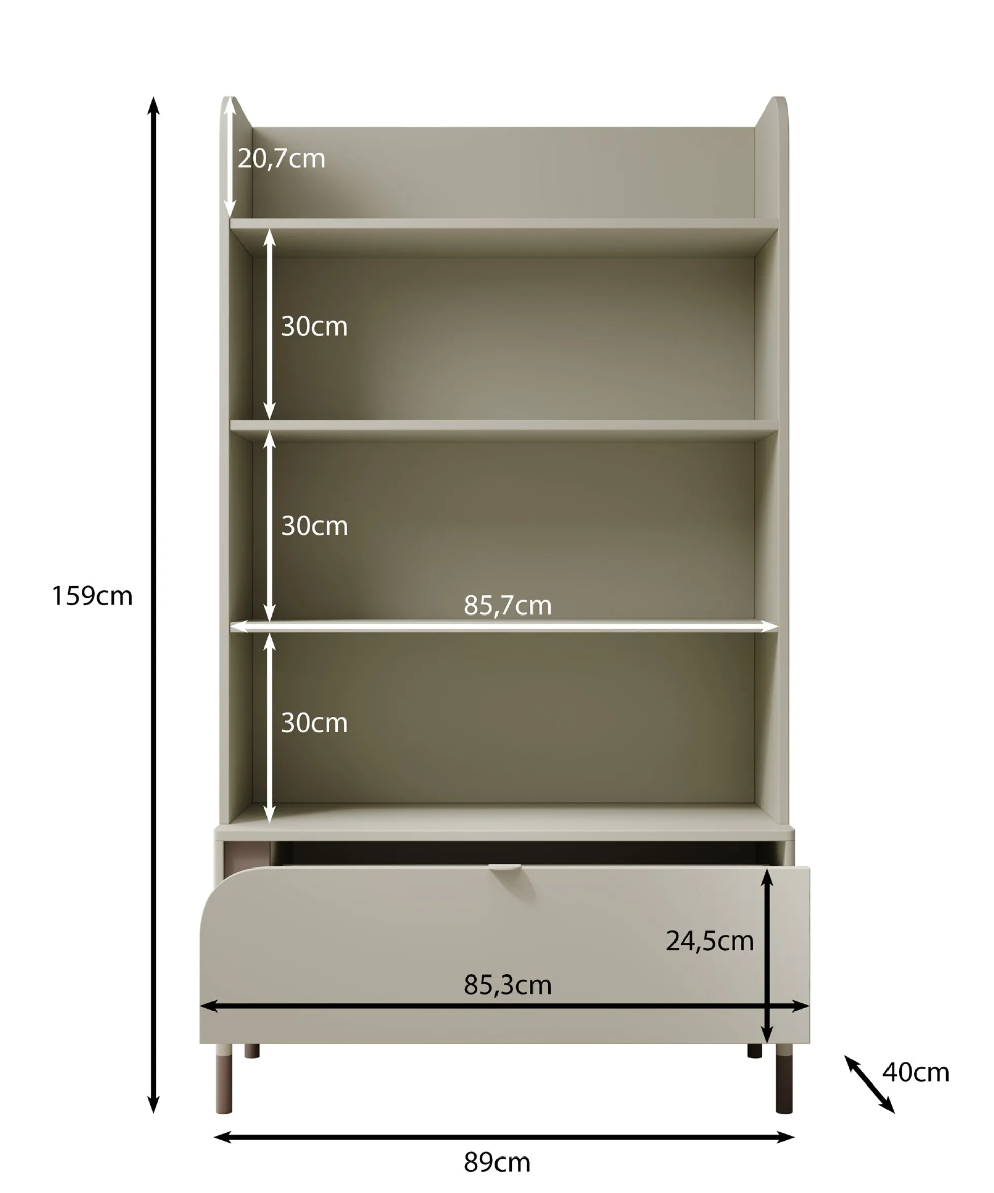 Hill - Boekenkast - Beige - 89x40x159 cm