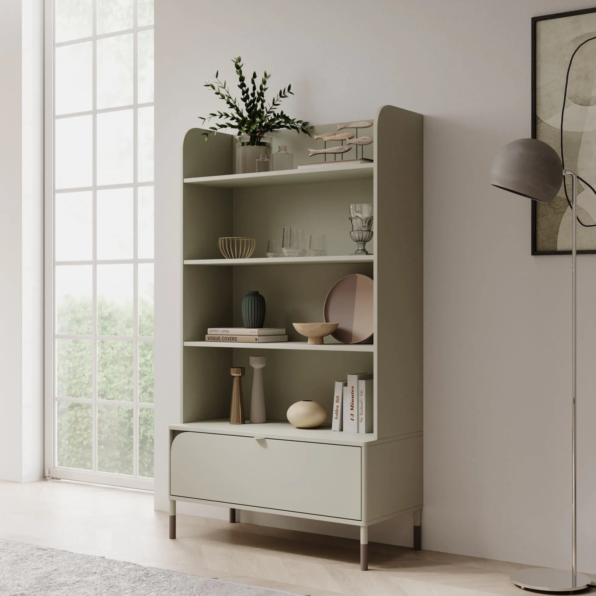 Hill - Boekenkast - Beige - 89x40x159 cm