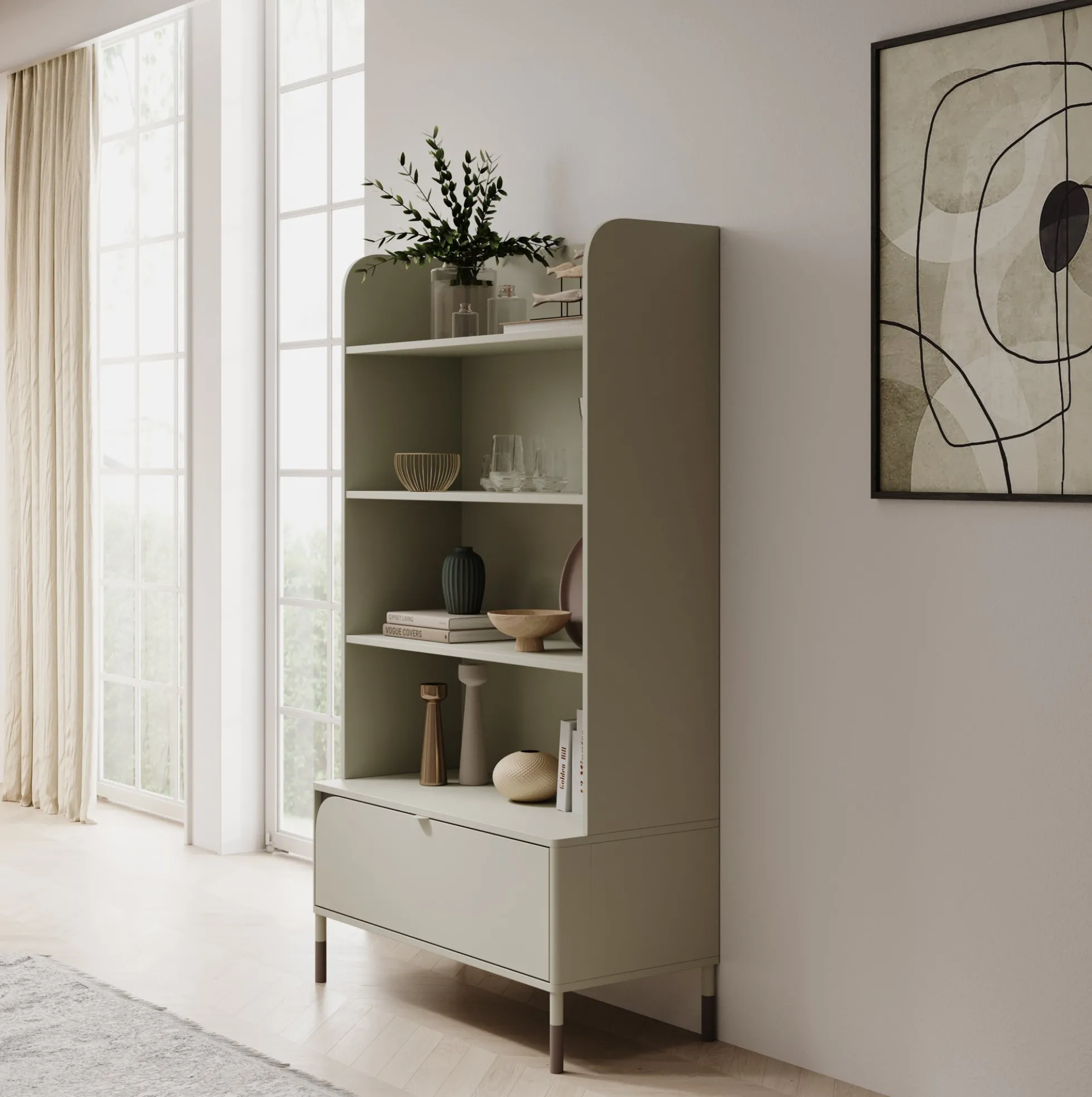 Hill - Boekenkast - Beige - 89x40x159 cm