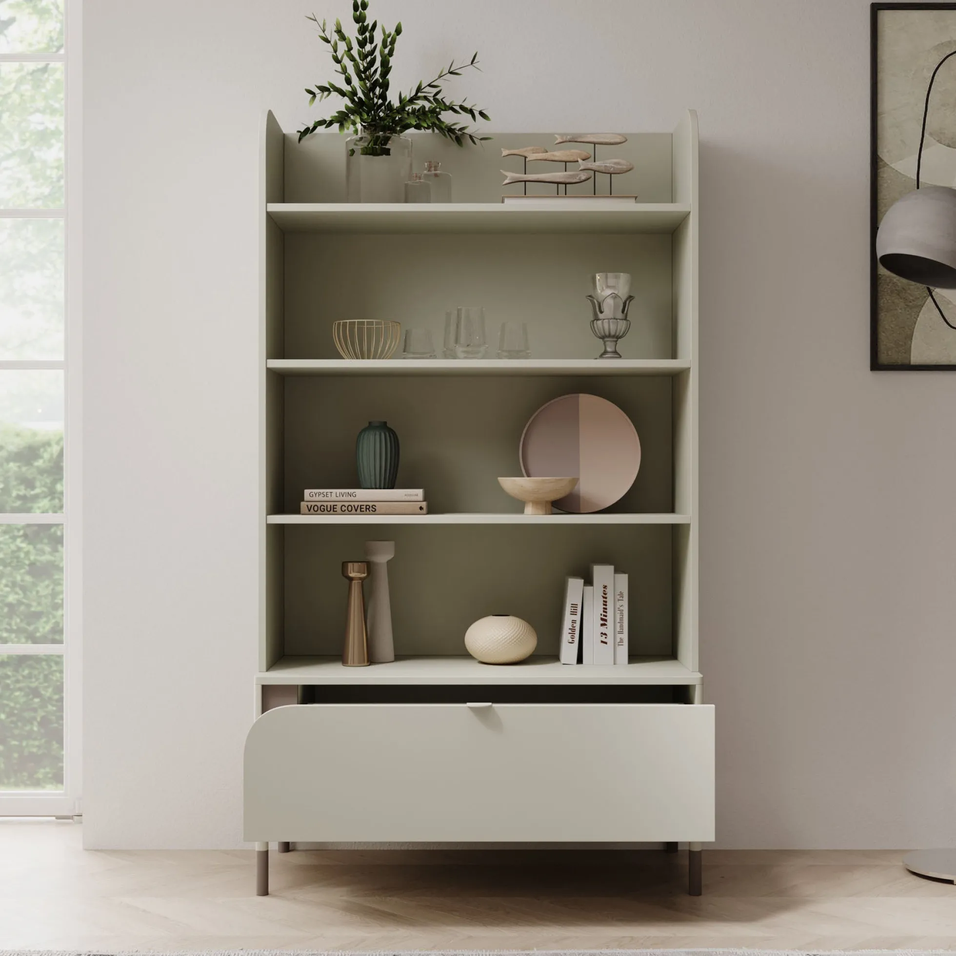 Hill - Boekenkast - Beige - 89x40x159 cm