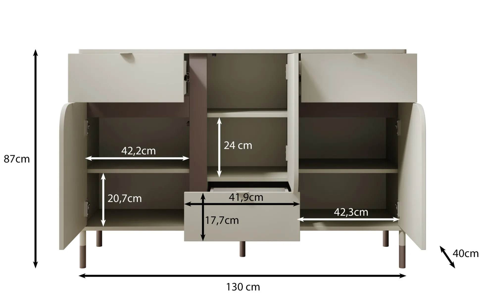 Hill - Dressoir - Beige - 130x40x87 cm