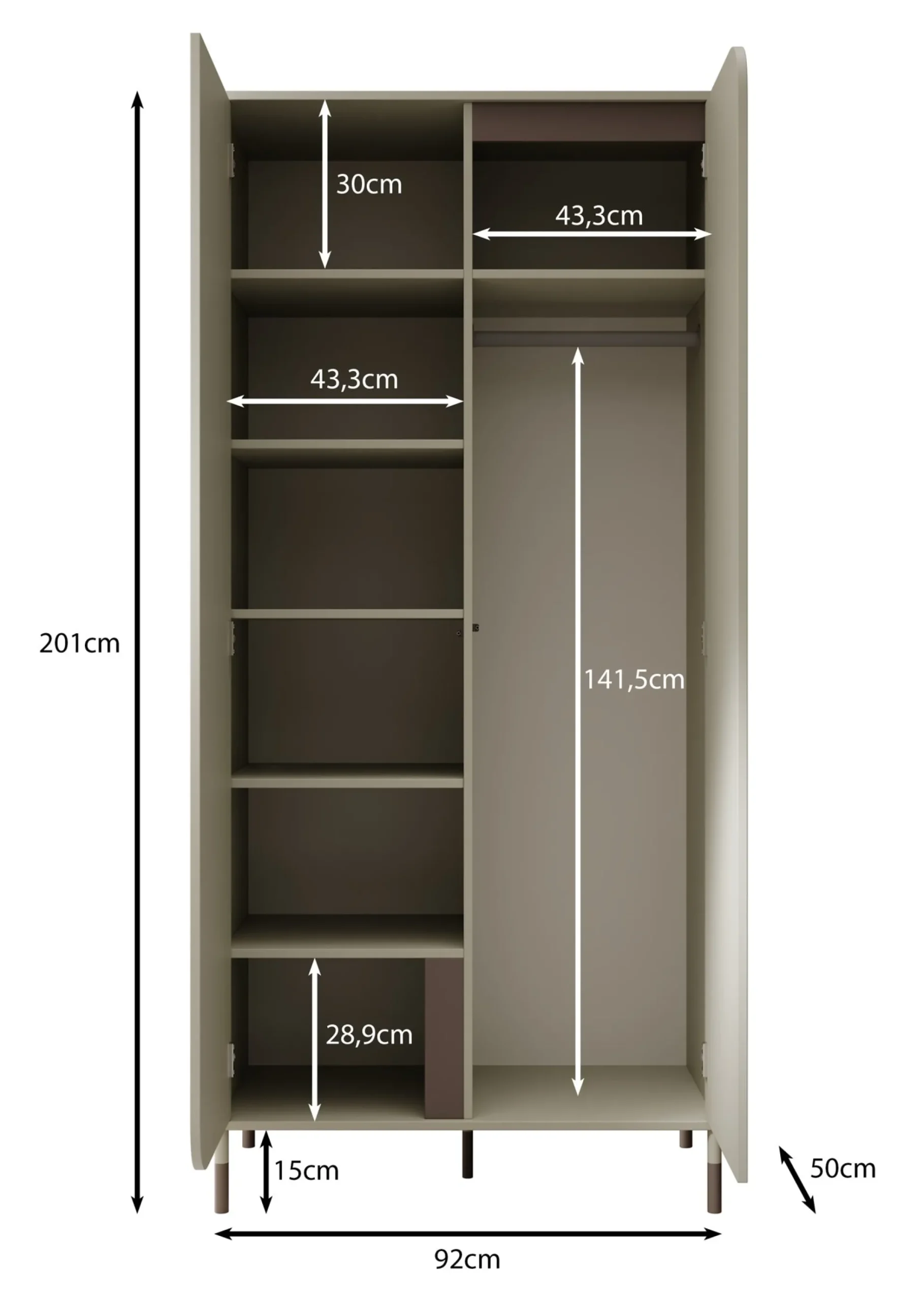 Hill - Kledingkast 2-deurs - Beige - 92x50x201 cm