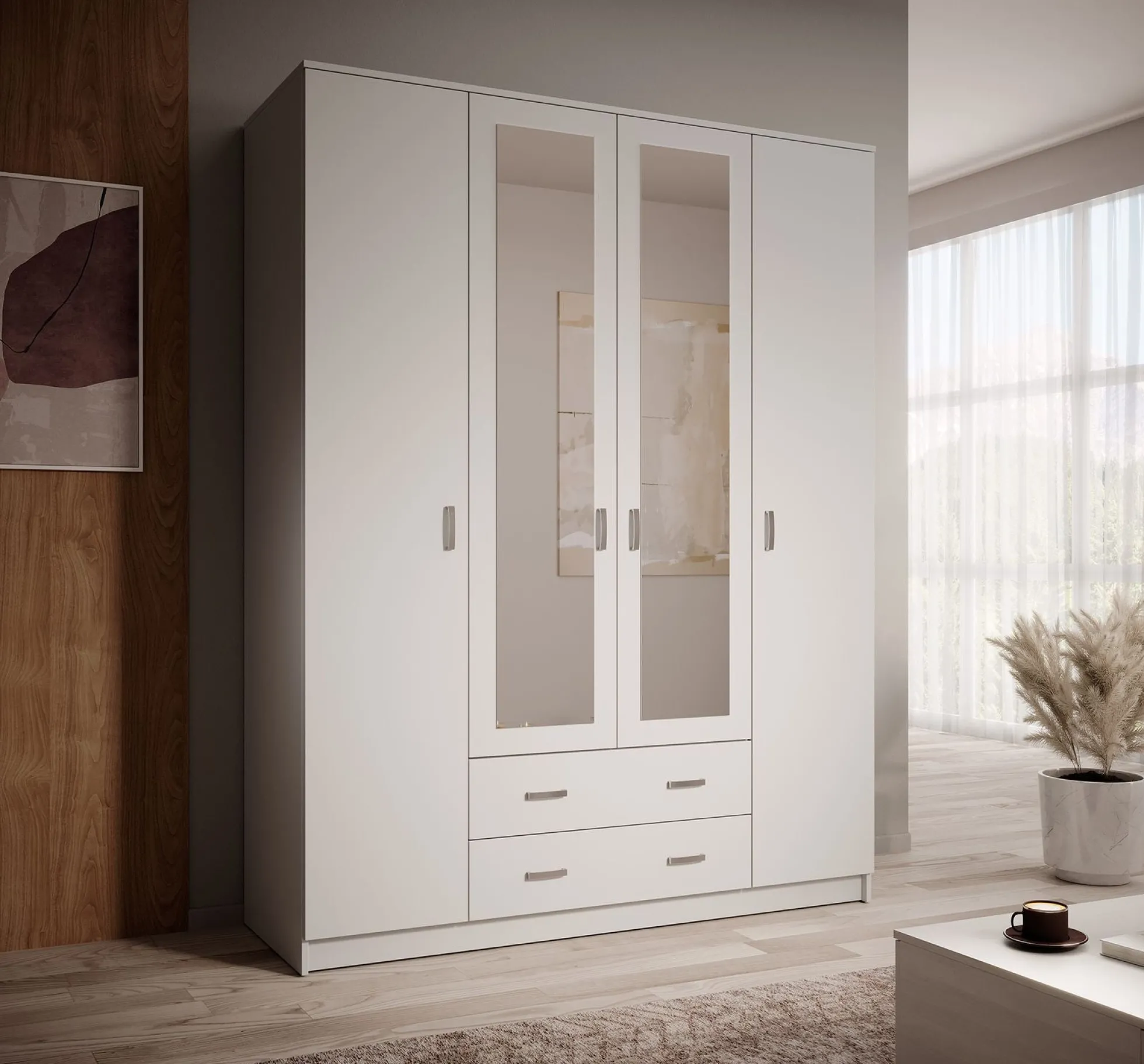 Hinto - Kledingkast 4-deurs - Wit - 160x52x205 cm
