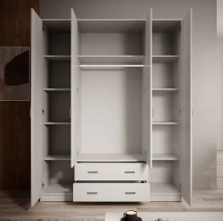 Hinto - Kledingkast 4-deurs - Wit - 160x52x205 cm