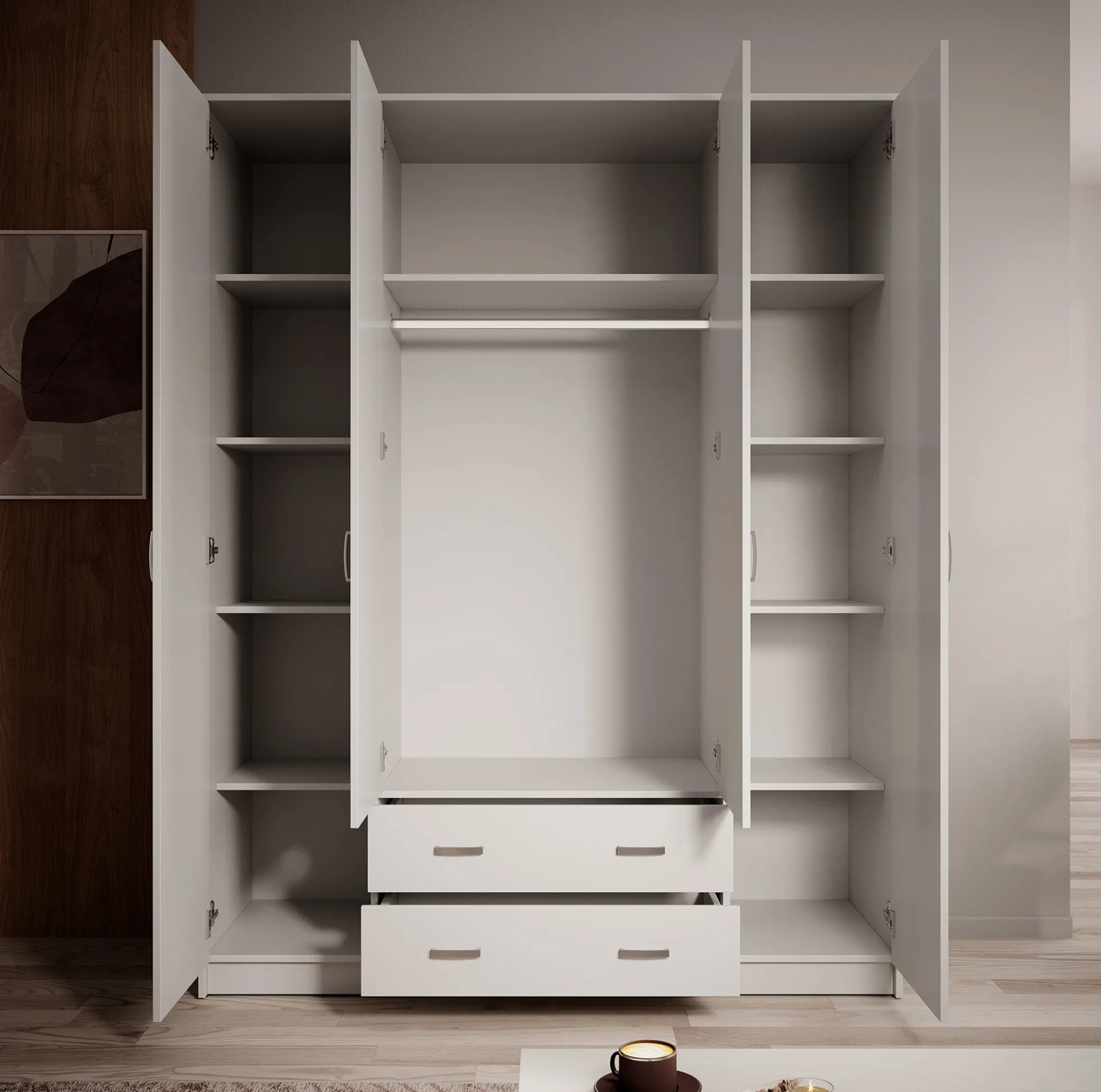Hinto - Kledingkast 4-deurs - Wit - 160x52x205 cm
