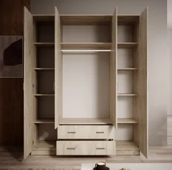 Hinto - Kledingkast 4-deurs - Grijs - 160x52x205 cm