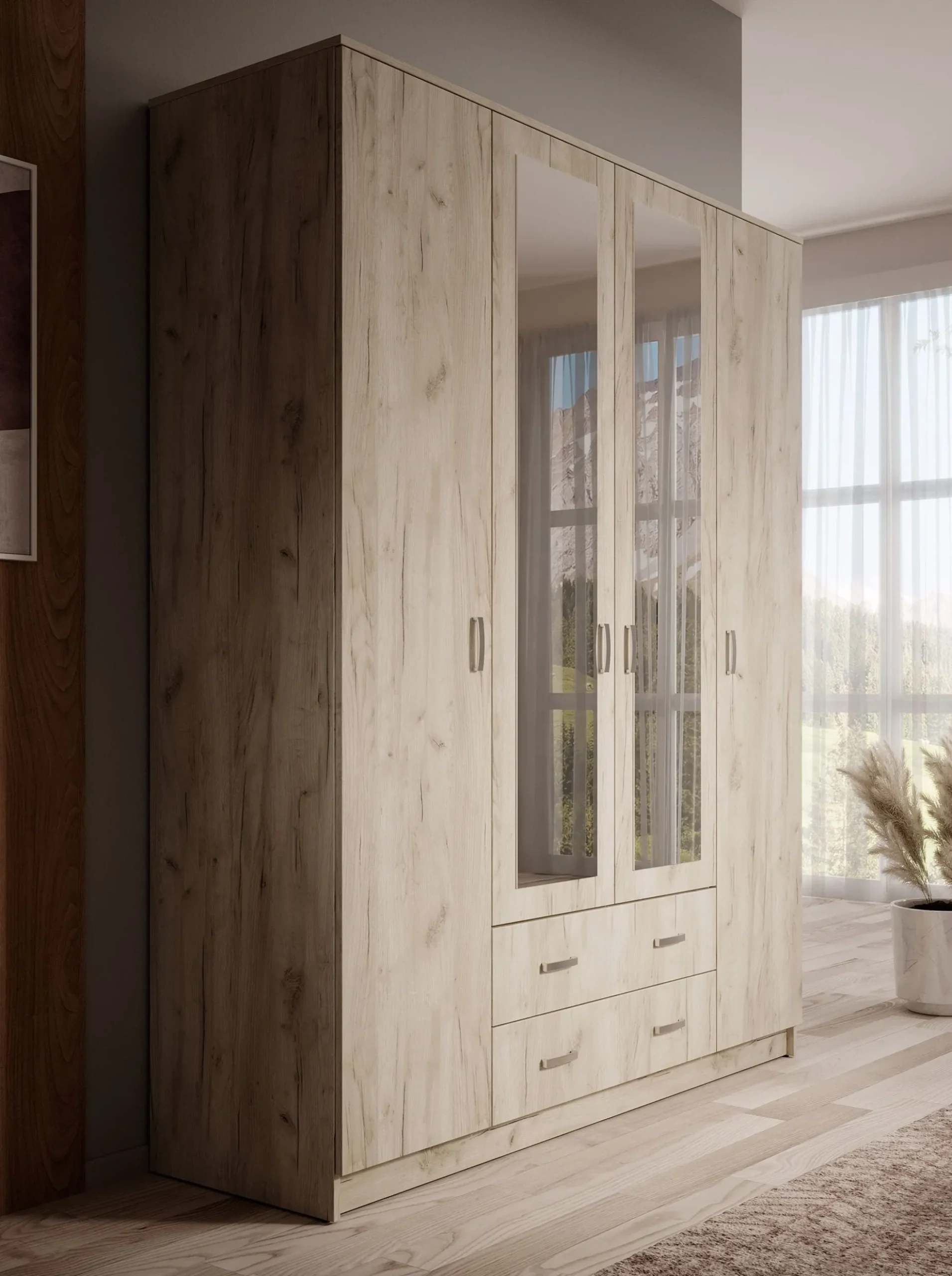 Hinto - Kledingkast 4-deurs - Grijs - 160x52x205 cm