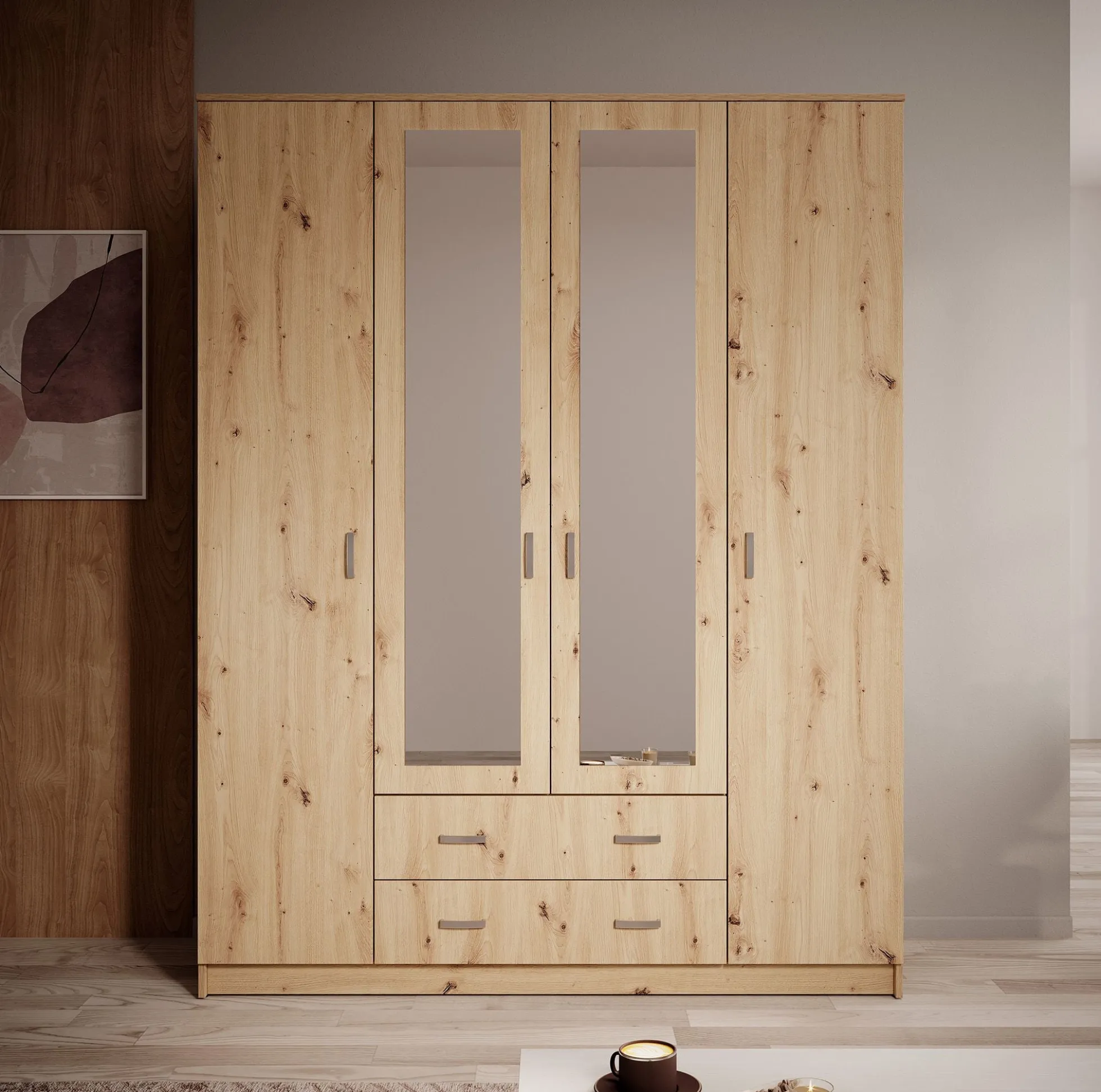 Hinto - Kledingkast 4-deurs - Eiken - 160x52x205 cm