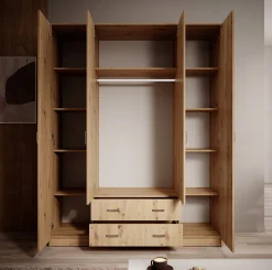 Hinto - Kledingkast 4-deurs - Eiken - 160x52x205 cm