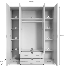 Hinto - Kledingkast 4-deurs - Eiken - 160x52x205 cm