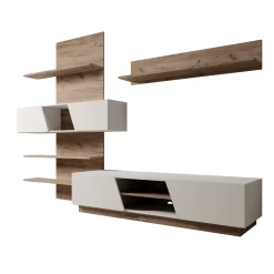 Huxley - Wandmeubel - Eikenpatroon/Wit - 296x52x203 cm