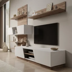 Huxley - Wandmeubel - Eikenpatroon/Wit - 296x52x203 cm