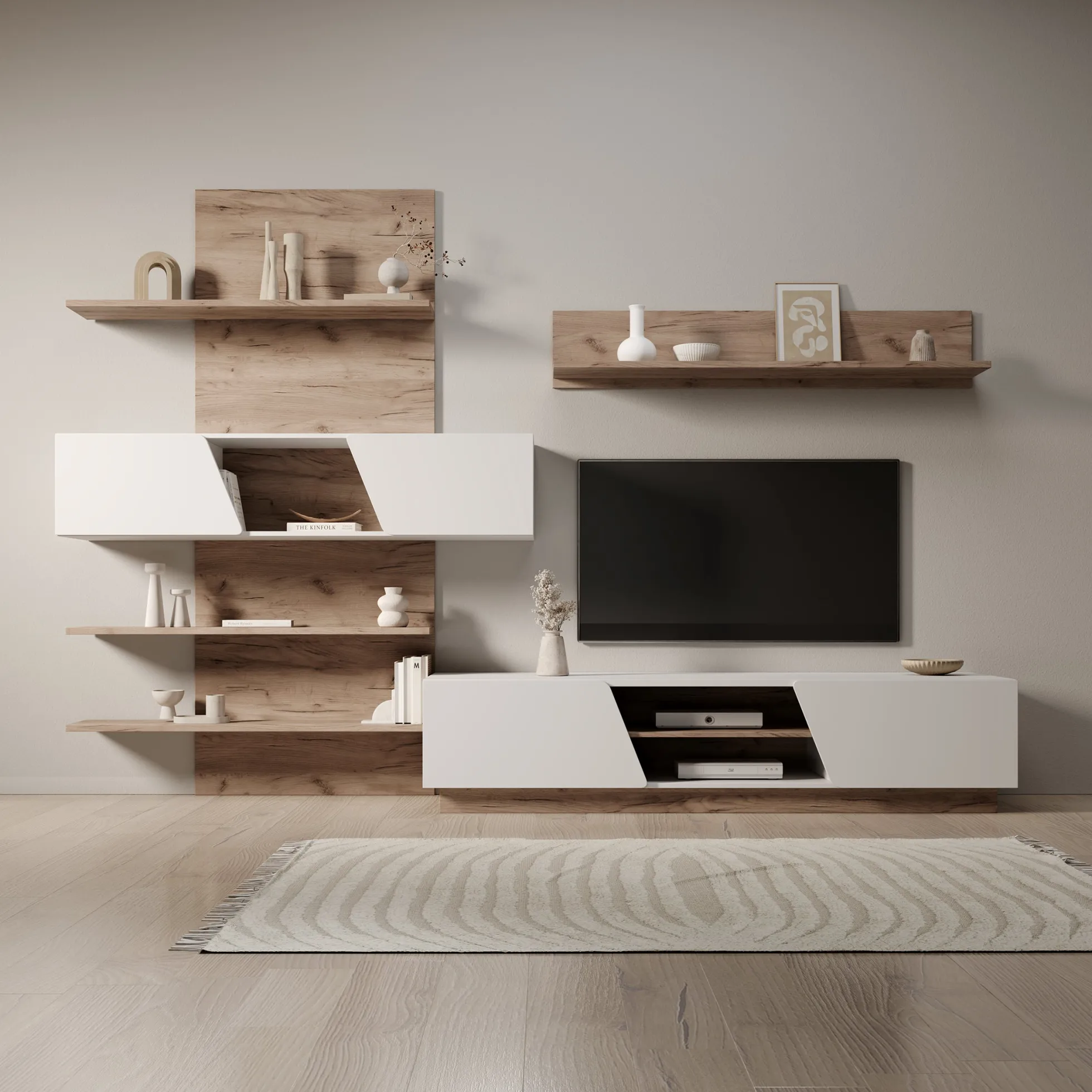 Huxley - Wandmeubel - Eikenpatroon/Wit - 296x52x203 cm