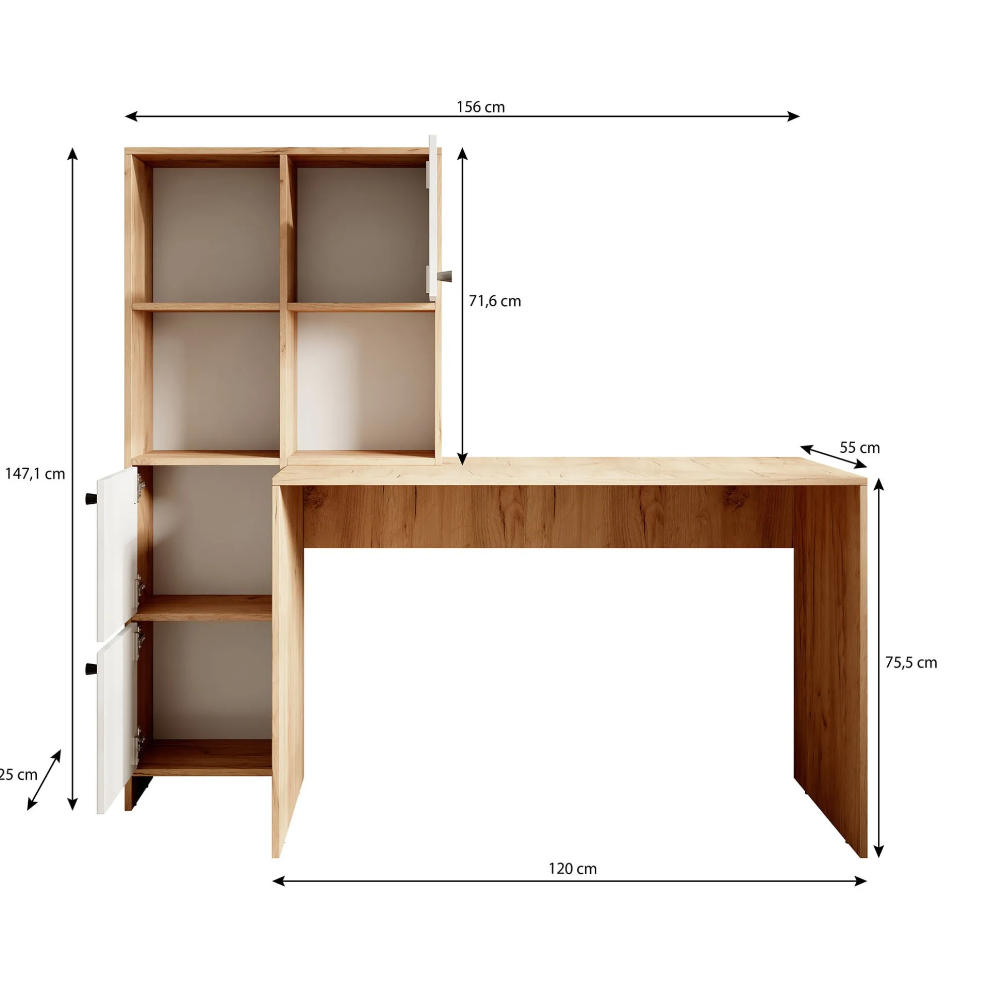 Hyatt - Bureau - Eiken/antraciet - 156x55 cm