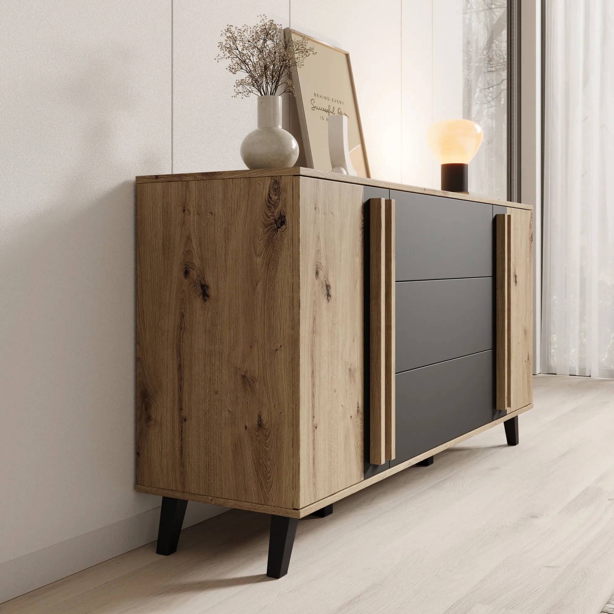Hydra - Dressoir - Eiken/Zwart - 150x40x78 cm