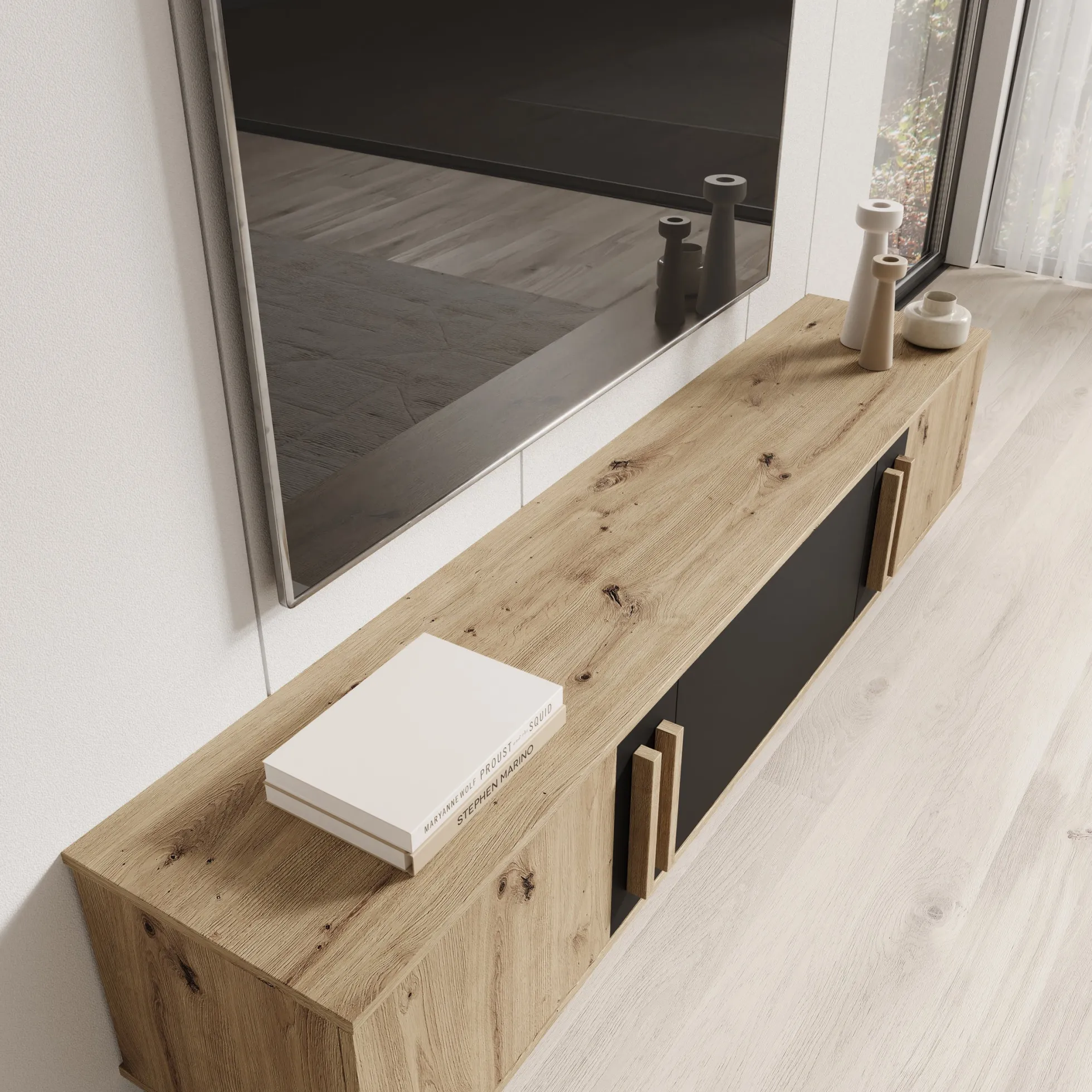 Hydra - TV-Meubel - Eiken/Zwart - 180x33x40 cm