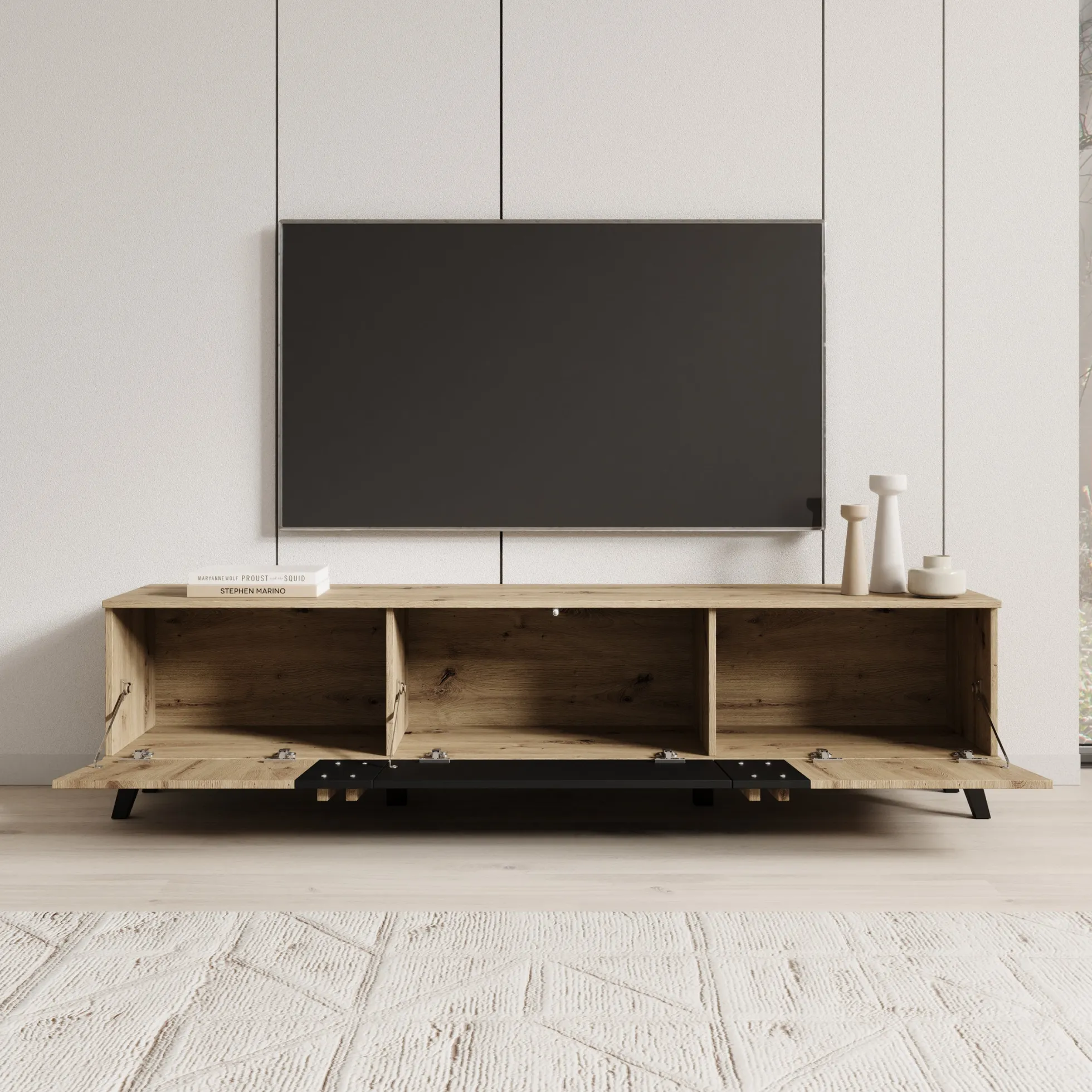 Hydra - TV-Meubel - Eiken/Zwart - 180x33x40 cm
