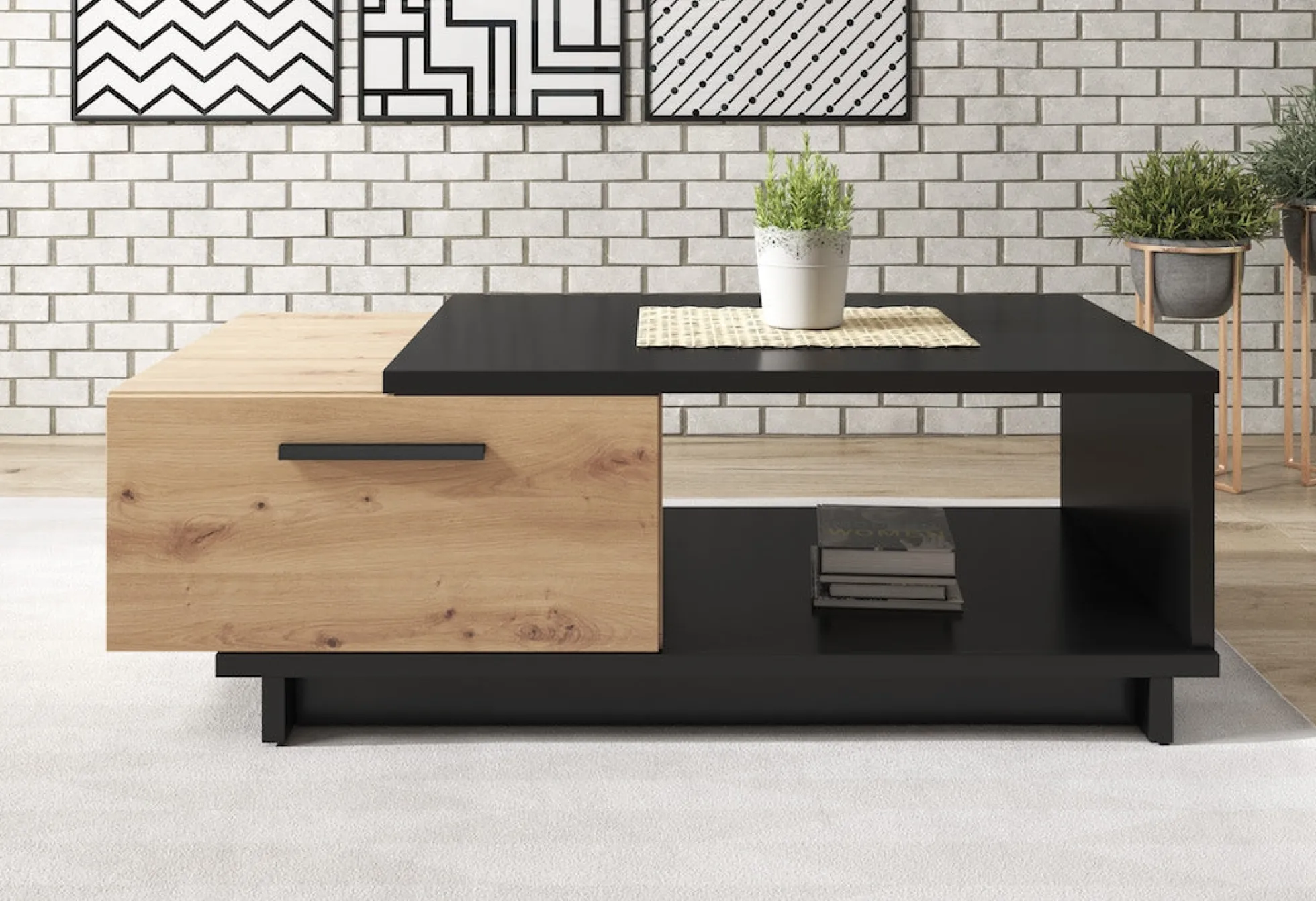 Incala - Salontafel 2 lades - Eiken/zwart - 120x60x40 cm