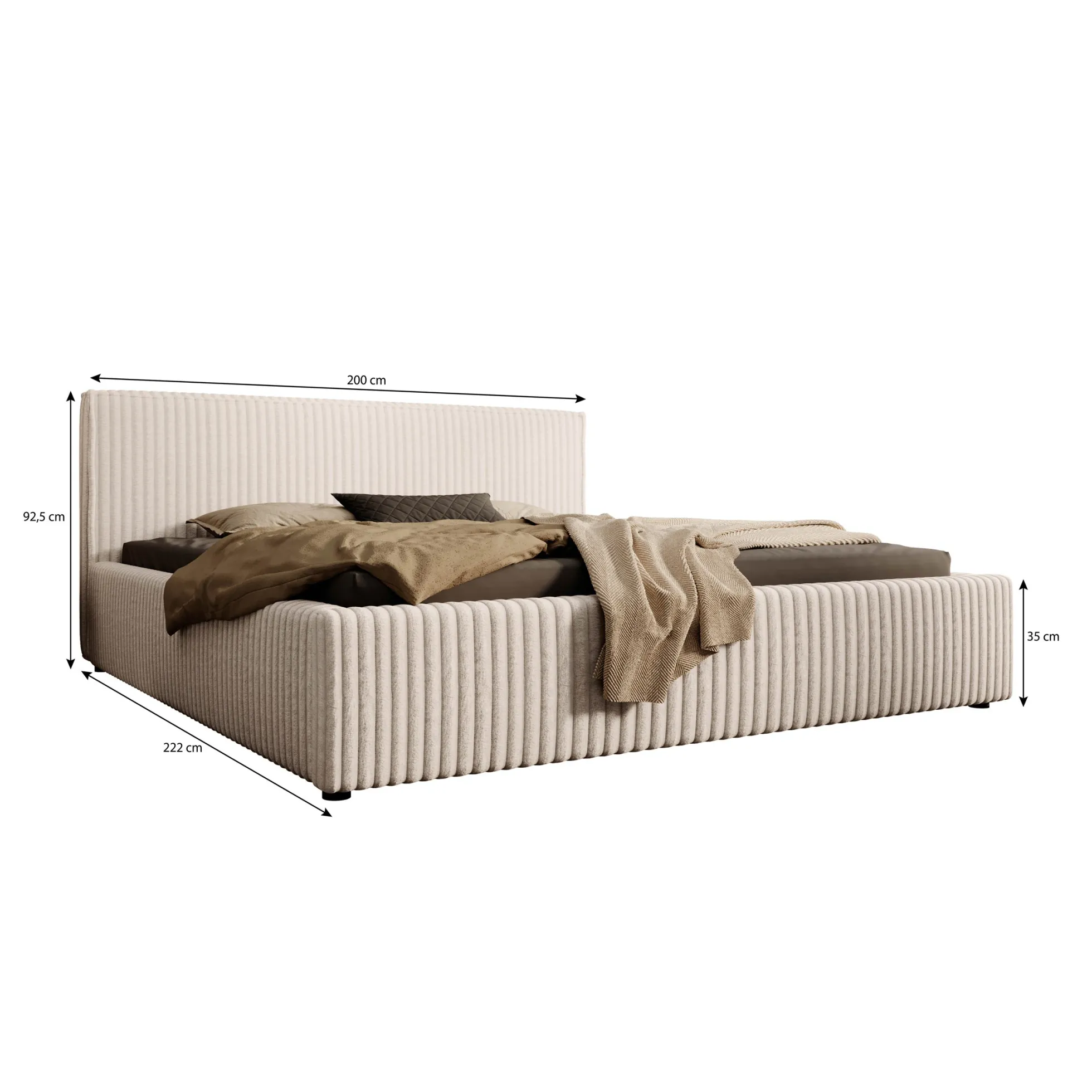 Infinity - Tweepersoonsbed - Fluffy ribstof beige - 180x200 cm