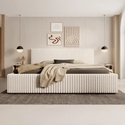 Infinity - Tweepersoonsbed - Fluffy ribstof beige - 180x200 cm