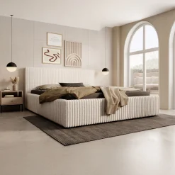 Infinity - Tweepersoonsbed - Fluffy ribstof beige - 160x200 cm