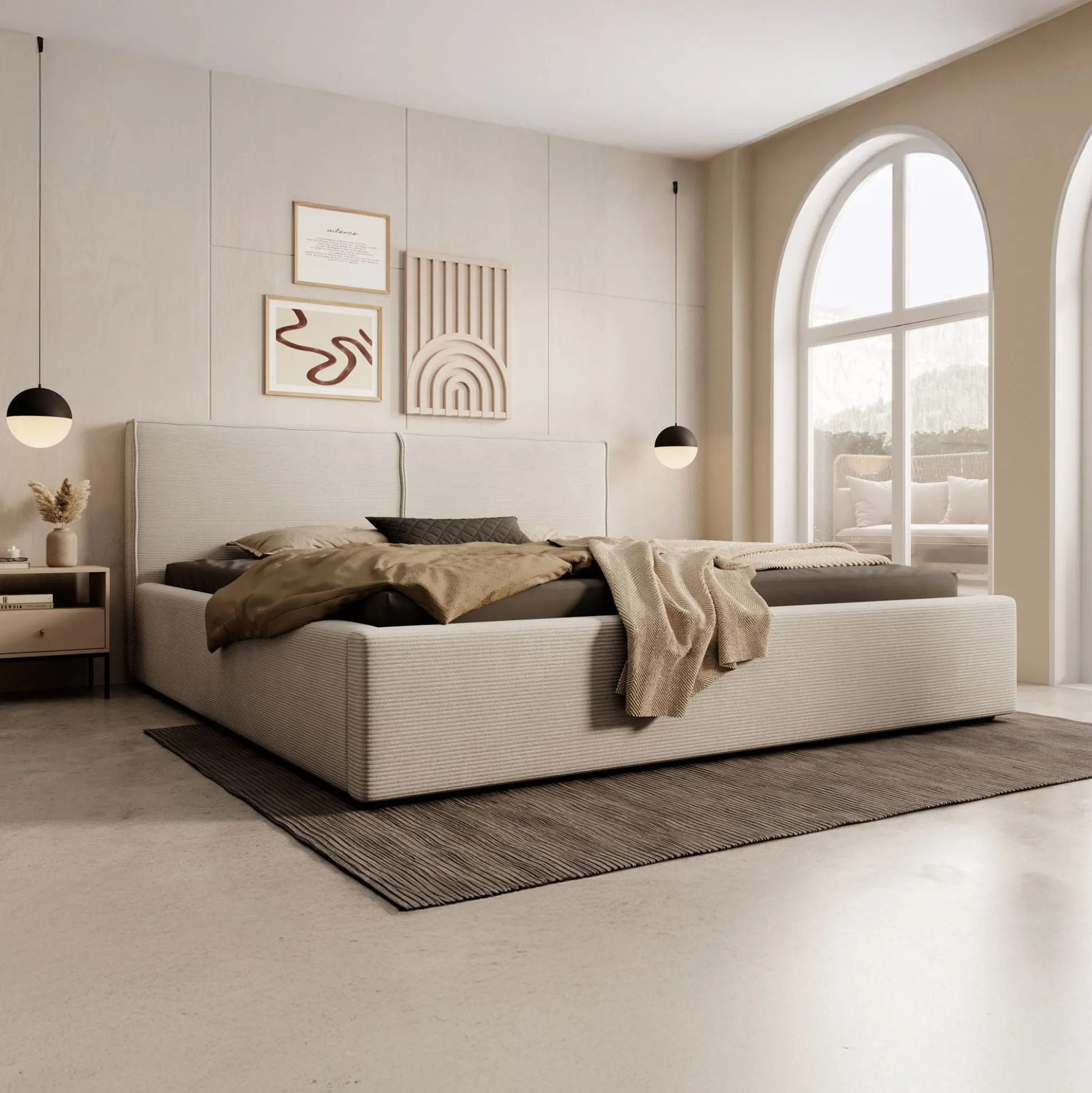 Infinity - Tweepersoonsbed - Ribstof beige - 180x200 cm