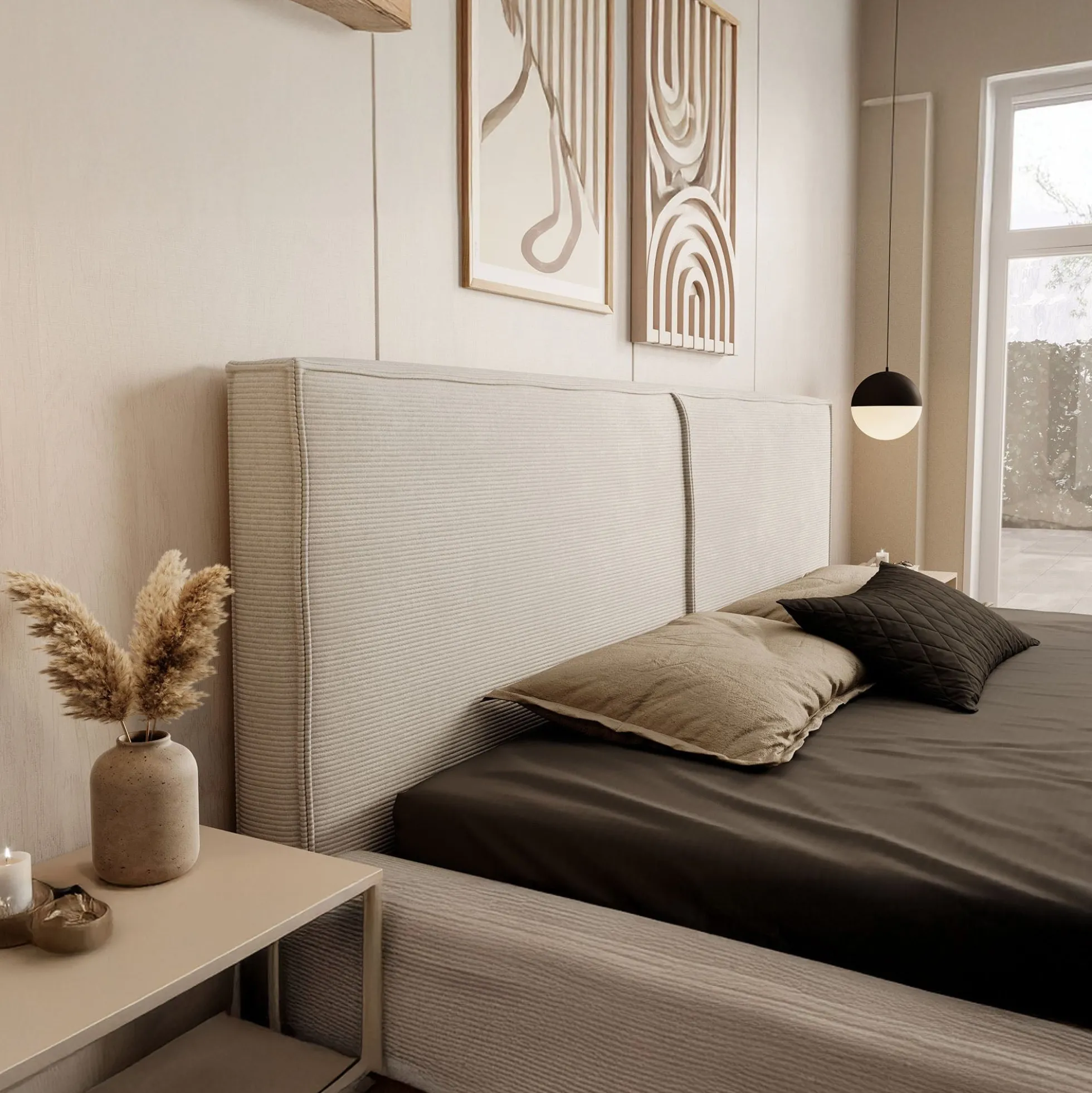 Infinity - Tweepersoonsbed - Ribstof beige - 180x200 cm