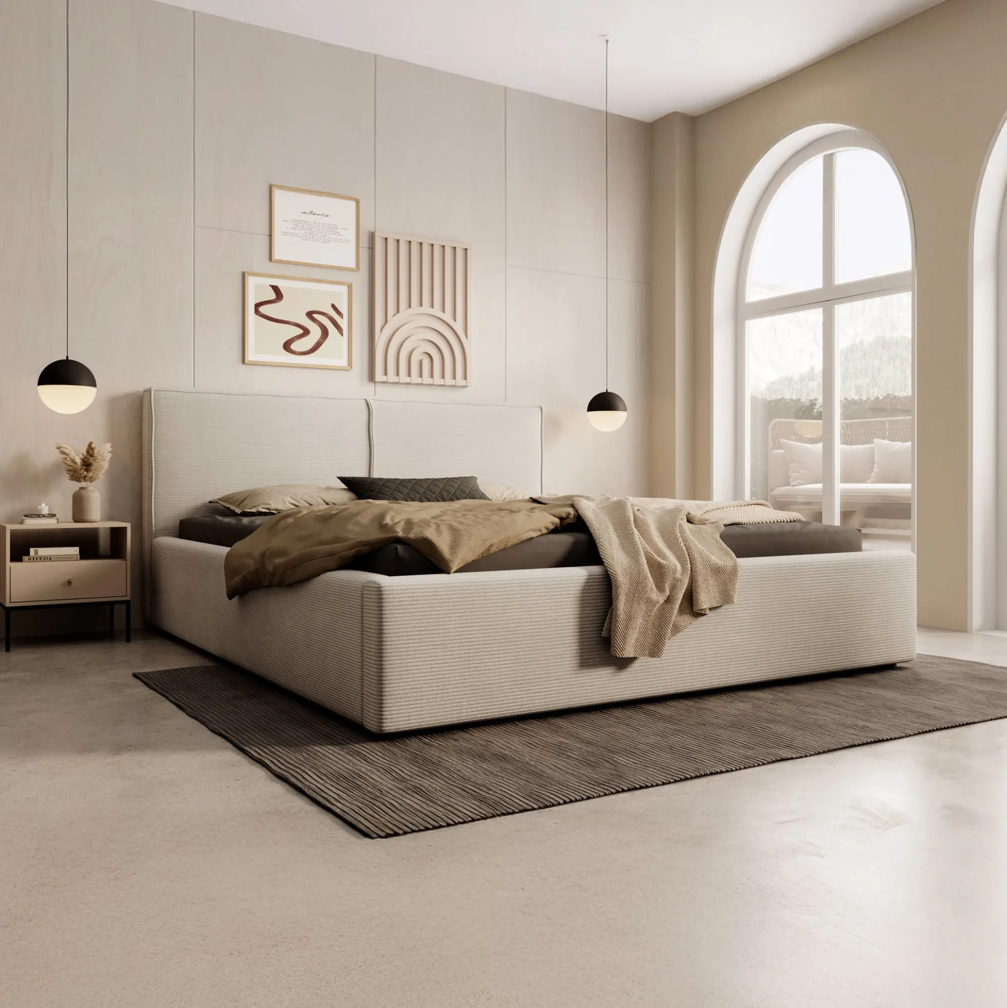 Infinity - Tweepersoonsbed - Ribstof beige - 160x200 cm
