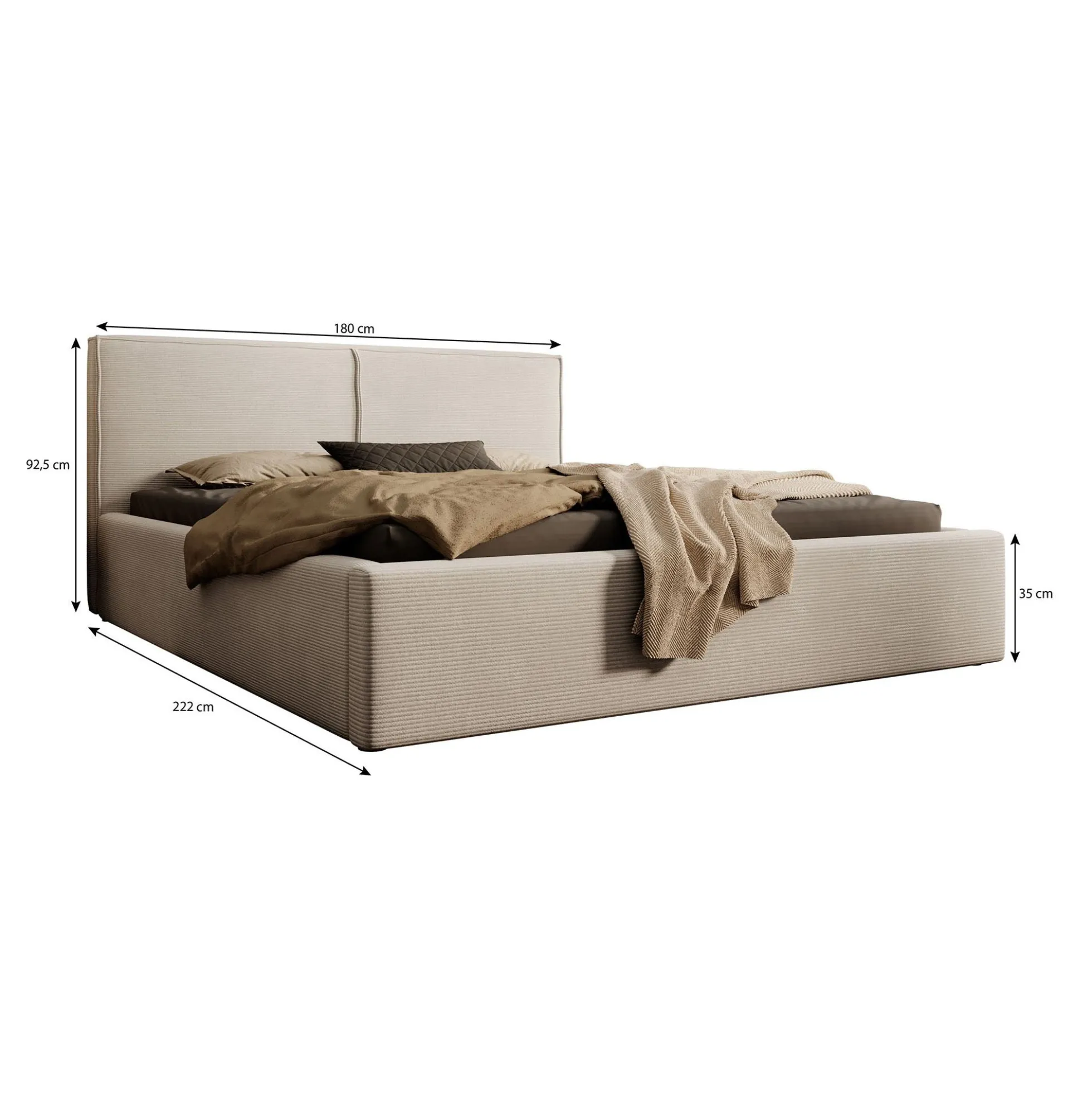 Infinity - Tweepersoonsbed - Ribstof zwart - 160x200 cm