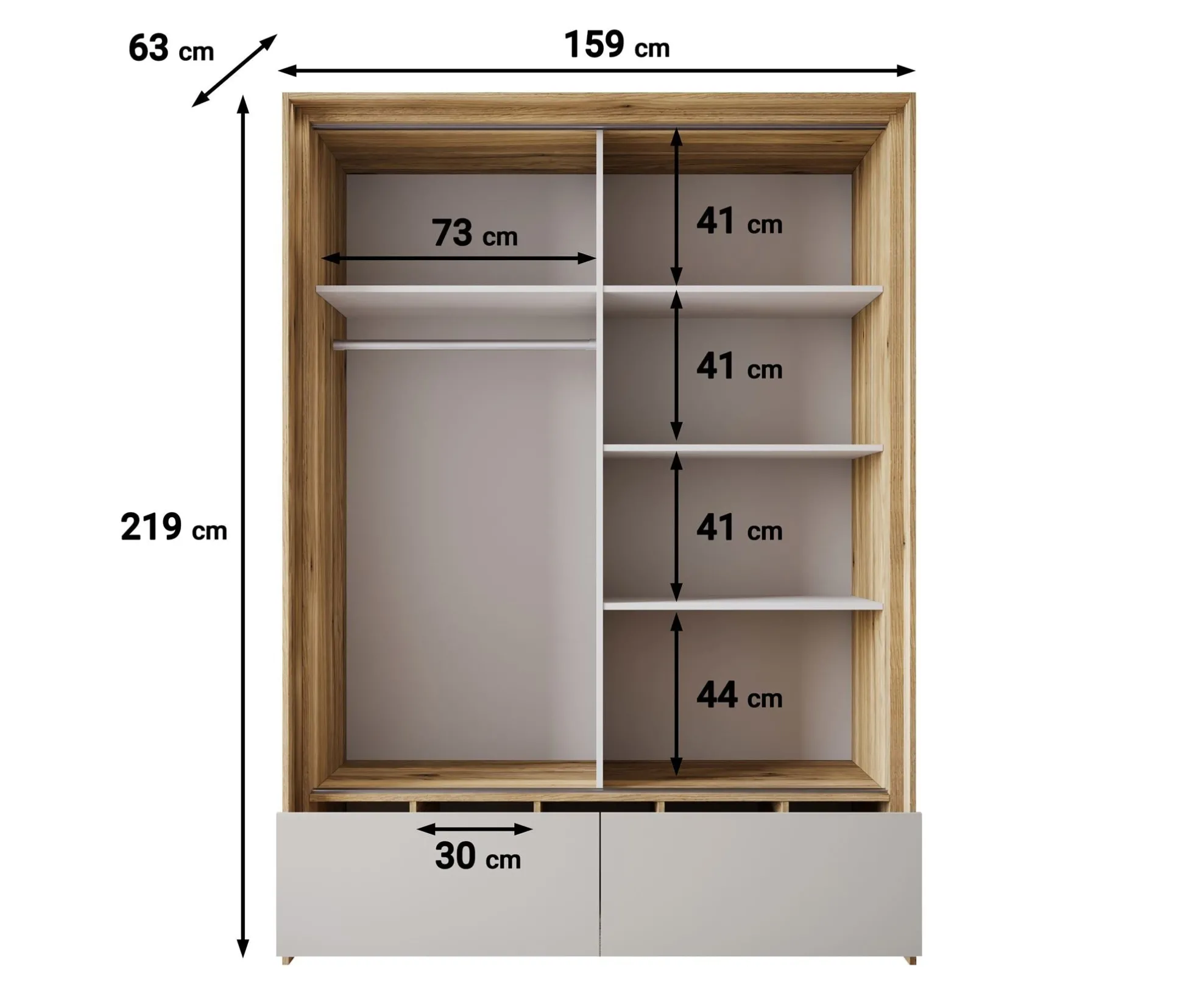 Innocent - Kledingkast met schuifdeuren - Beige - 159x63x219 cm