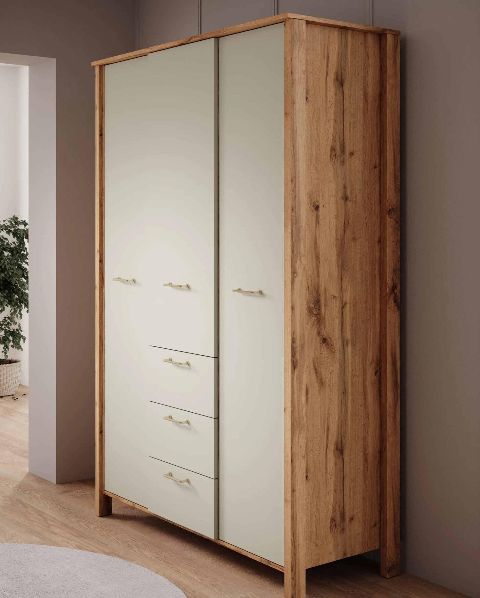 Isaac - Kledingkast 3-deurs - Beige - 138x53x199 cm