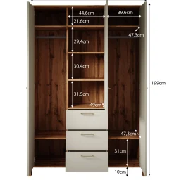 Isaac - Kledingkast 3-deurs - Beige - 138x53x199 cm