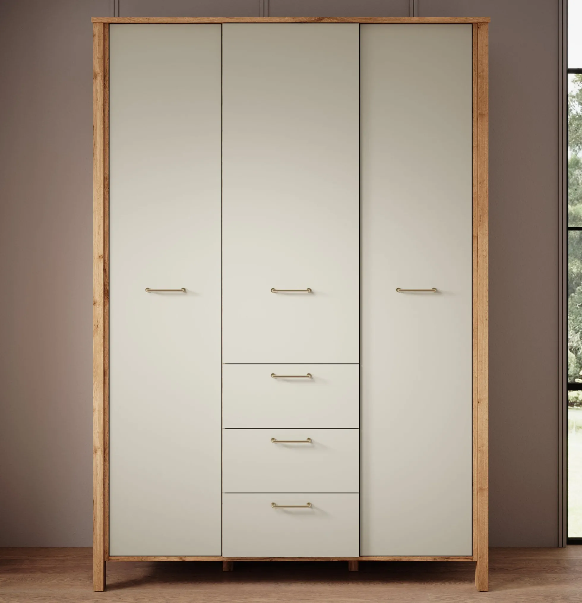 Isaac - Kledingkast 3-deurs - Beige - 138x53x199 cm
