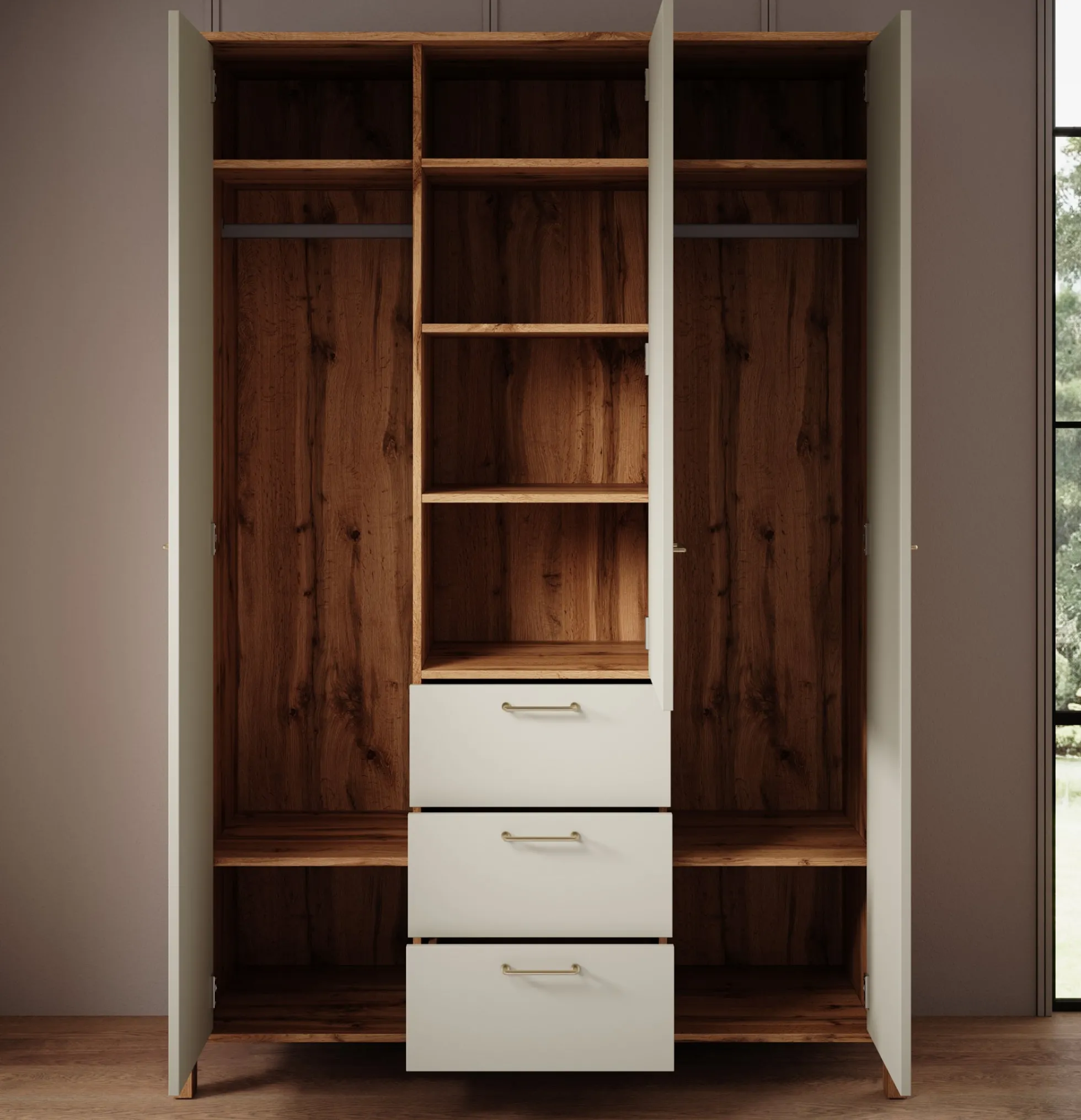 Isaac - Kledingkast 3-deurs - Beige - 138x53x199 cm