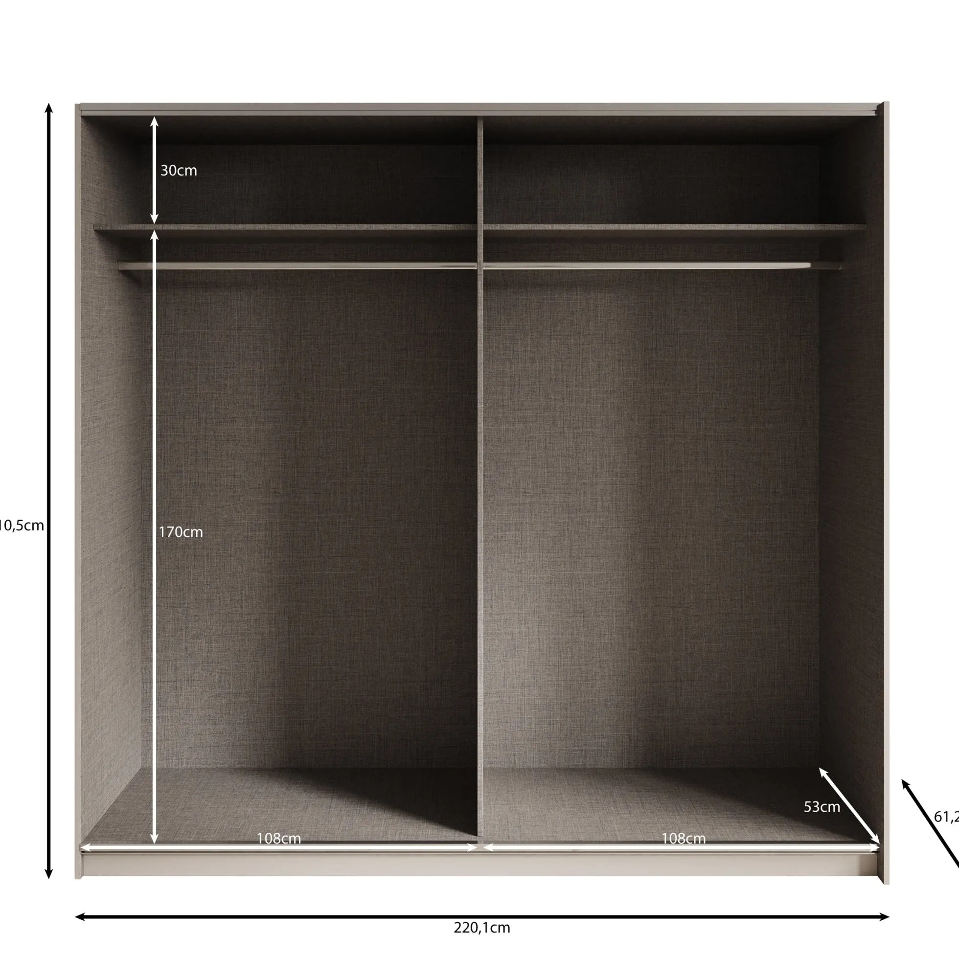 Isandro - Kledingkast - Beige - 220x62x211 cm