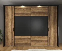 Jacob - Kledingkast met schuifdeuren - Zwart/eiken - 280x67x214 cm
