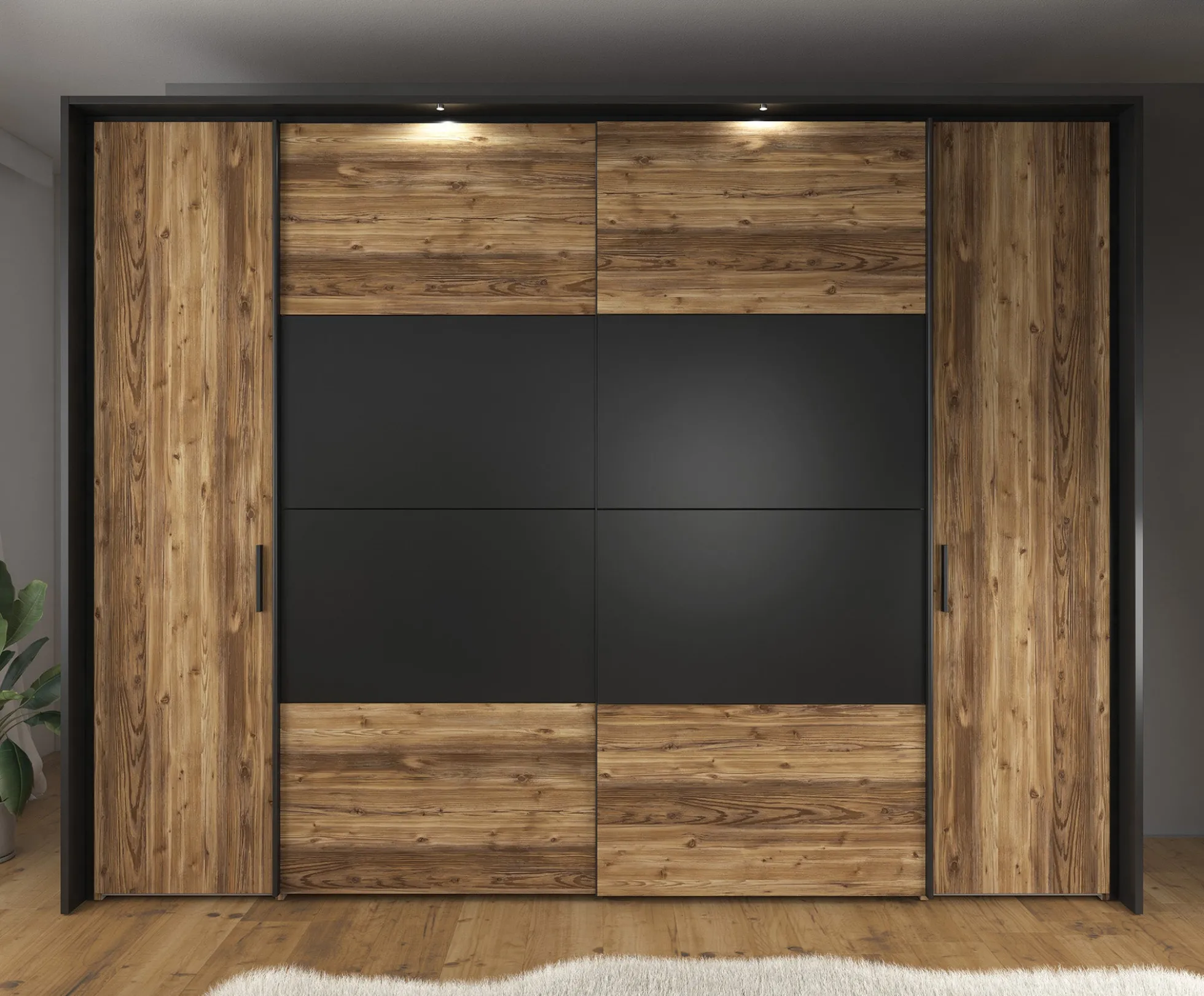 Jacob - Kledingkast met schuifdeuren - Zwart/eiken - 280x67x214 cm