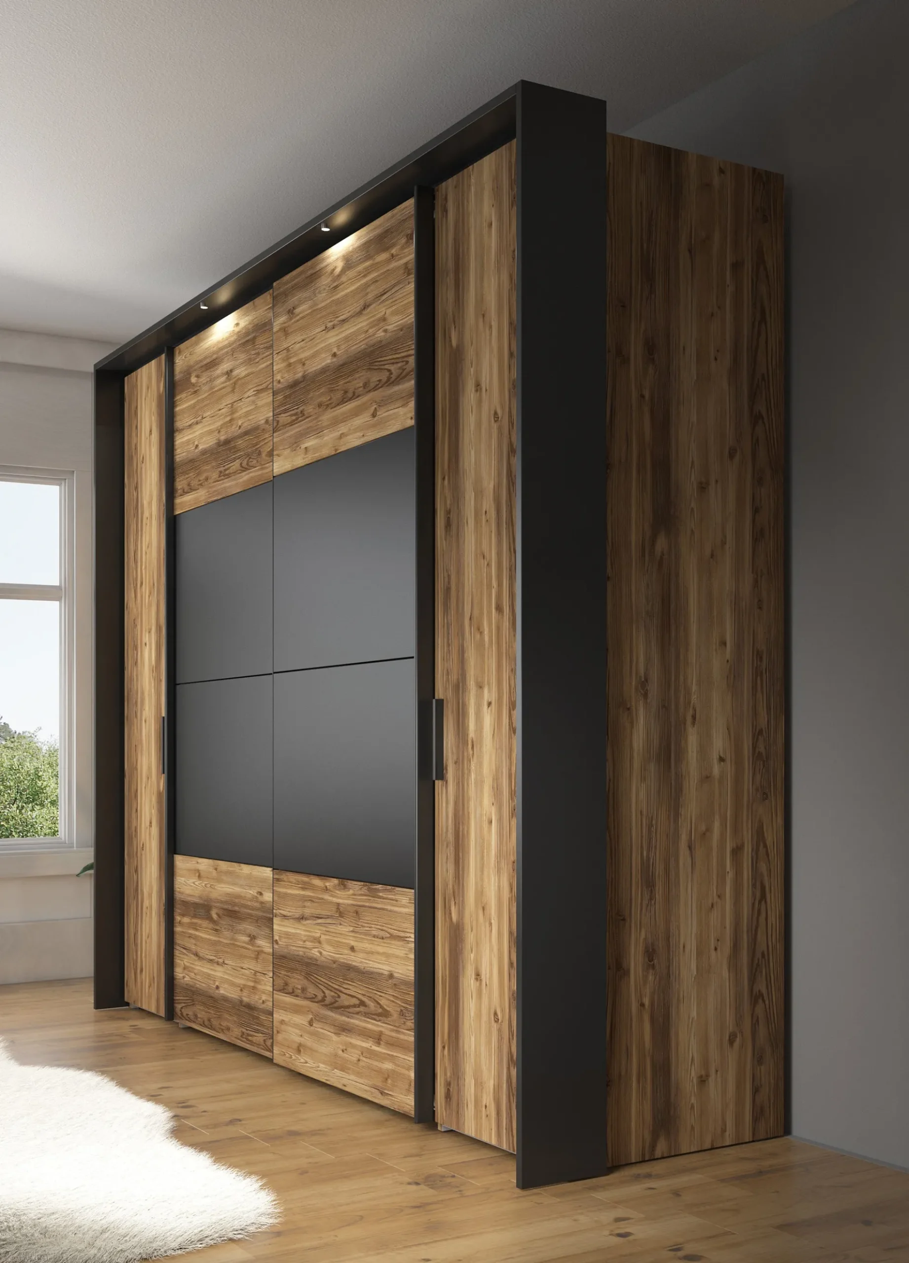 Jacob - Kledingkast met schuifdeuren - Zwart/eiken - 280x67x214 cm