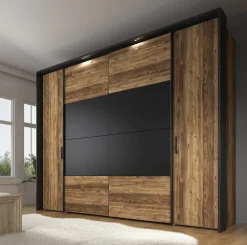Jacob - Kledingkast met schuifdeuren - Zwart/eiken - 280x67x214 cm