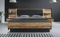 Jacob - Tweepersoonsbed met nachtkastjes - Zwart/Eiken - 180x200 cm