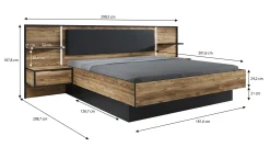 Jacob - Tweepersoonsbed met nachtkastjes - Zwart/Eiken - 180x200 cm