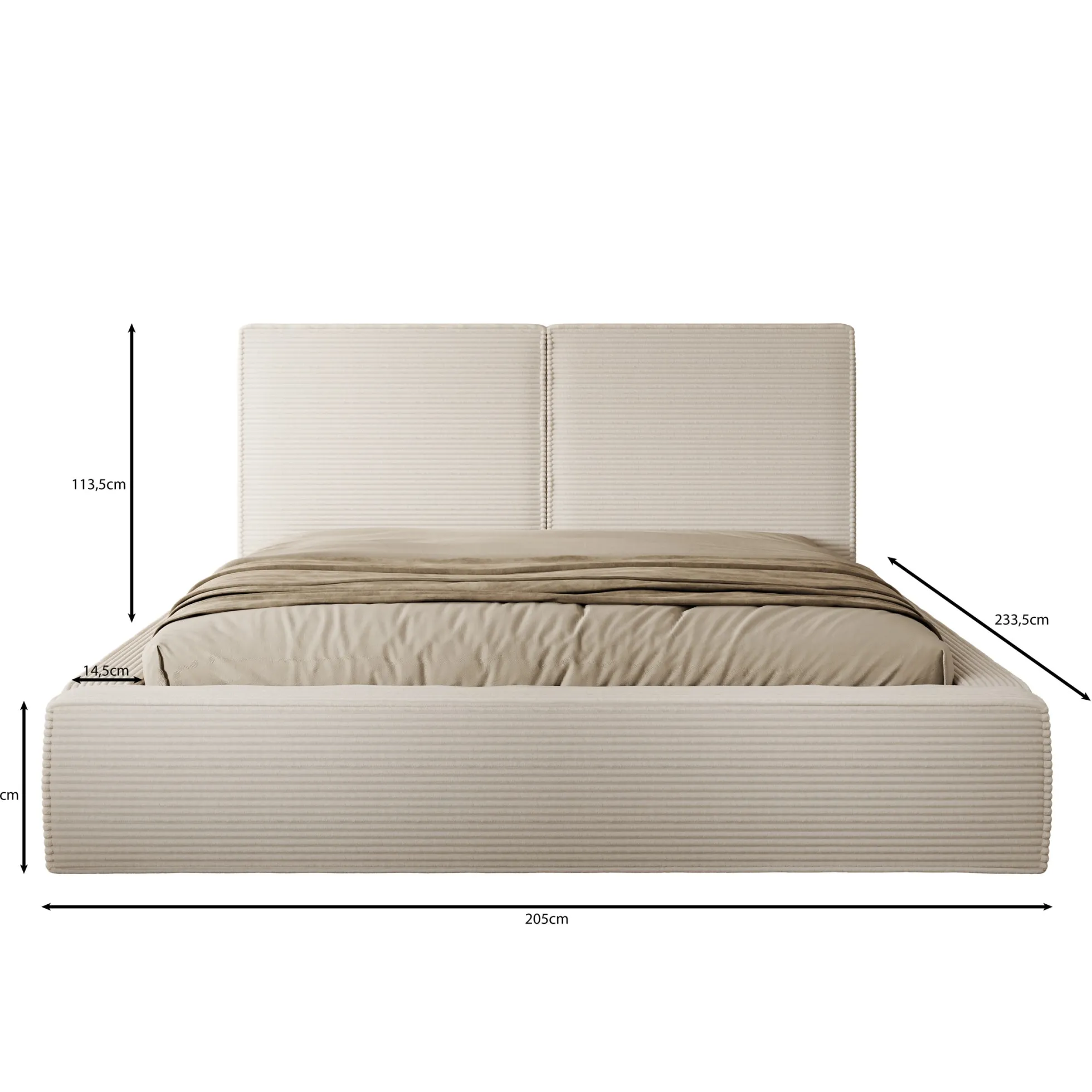 Jarviz - Tweepersoonsbed - Beige ribstof - 180x200 cm