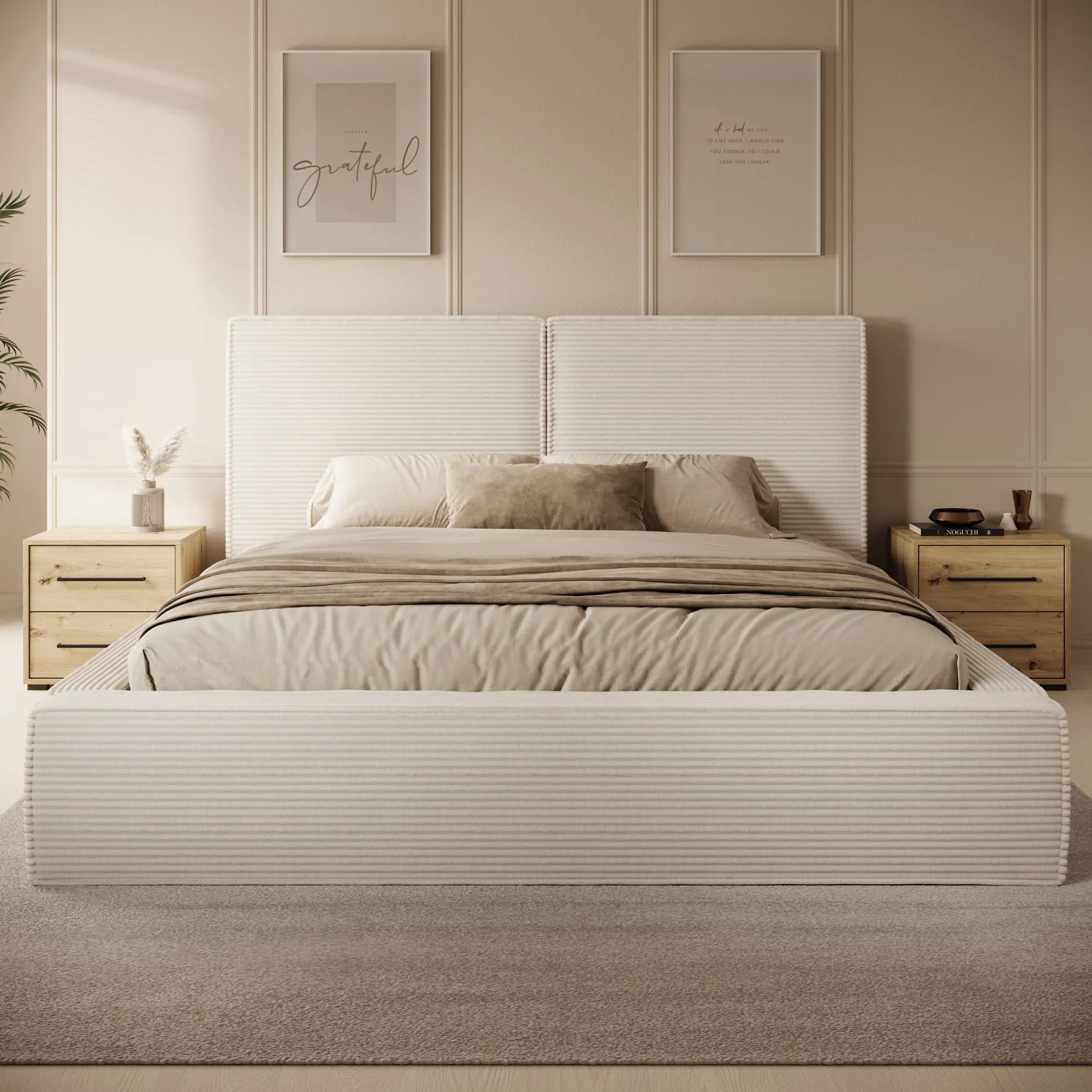 Jarviz - Tweepersoonsbed - Beige ribstof - 180x200 cm