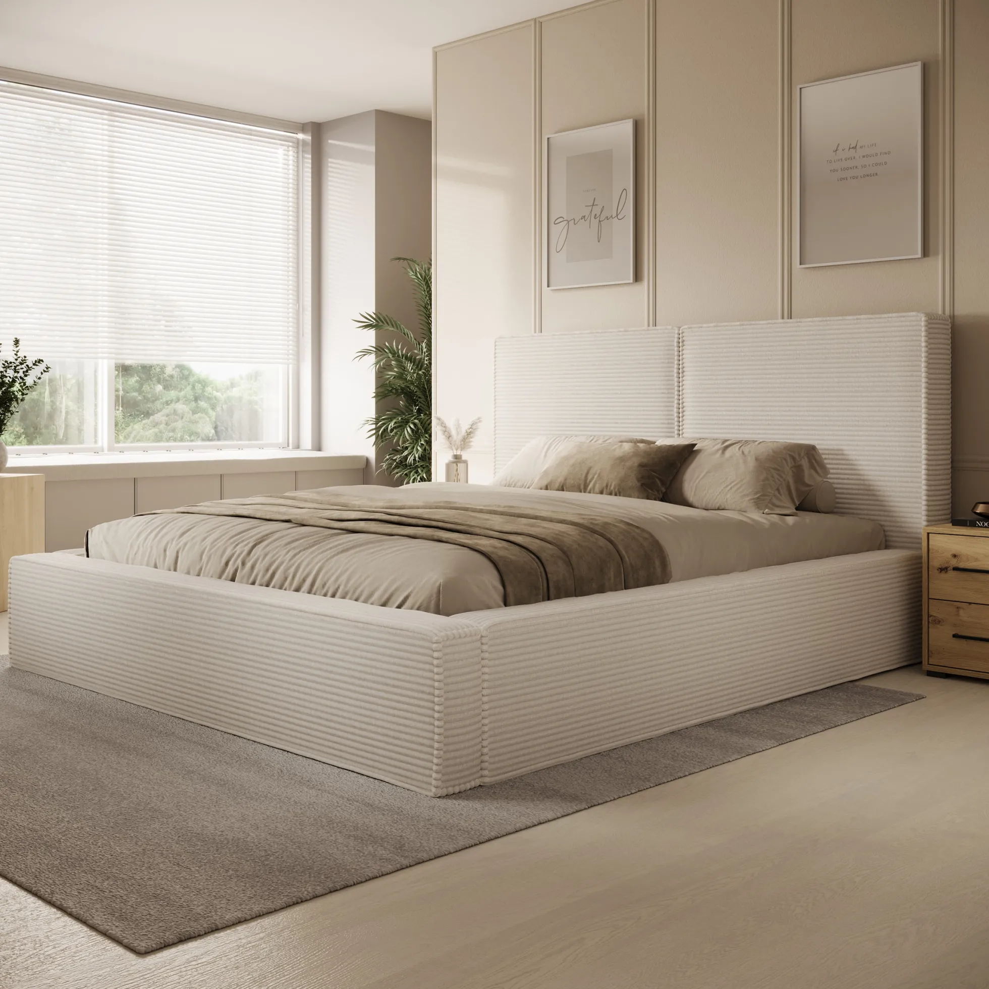 Jarviz - Tweepersoonsbed - Beige ribstof - 180x200 cm