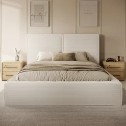 Jarviz - Tweepersoonsbed - Beige ribstof - 160x200 cm